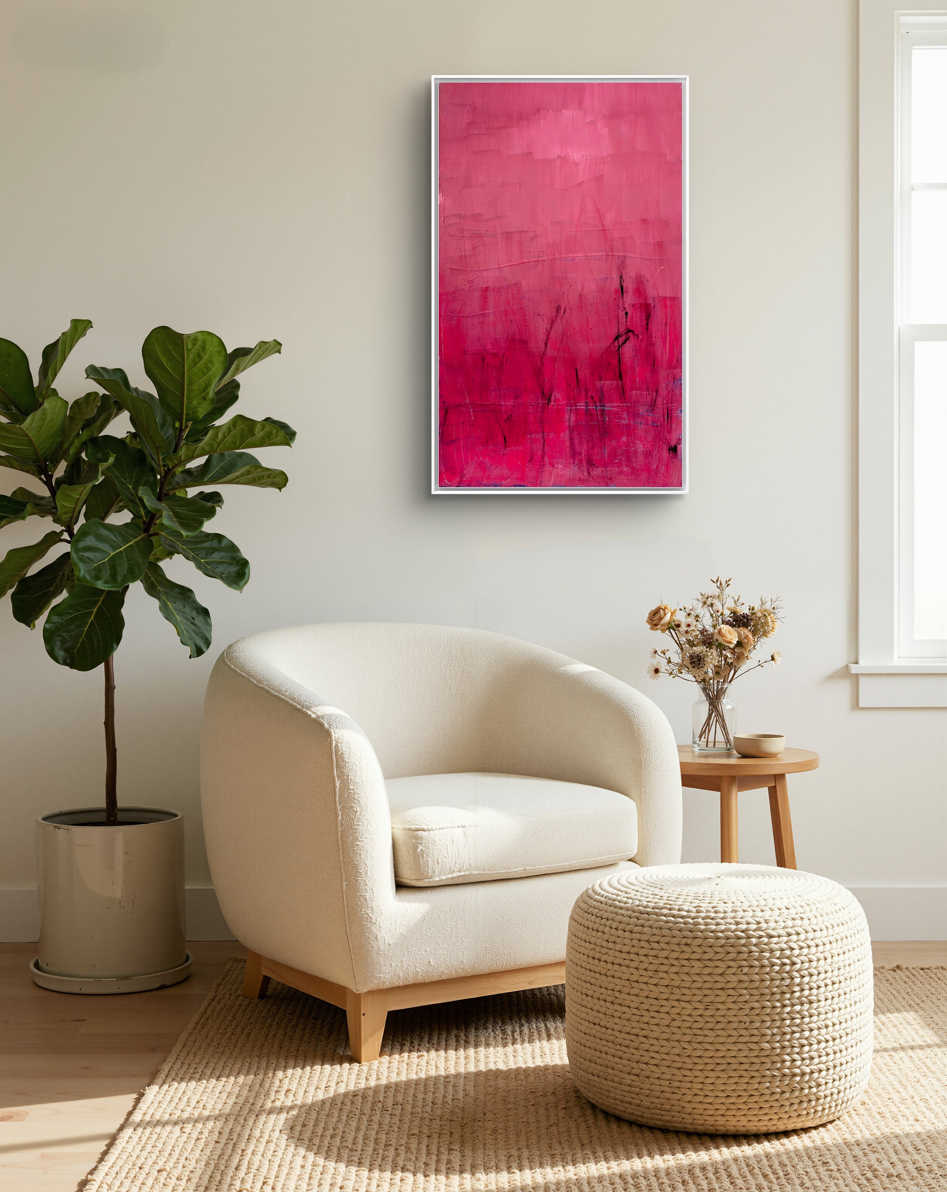 rotes Bild Wesenskraft – Auftragsmalerei – graues abstraktes Originalgemälde – individuelle Wirkung – persönliche Verbindung – Auftragsmalerei – Bild malen lassen