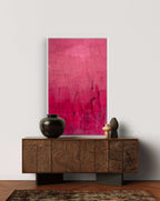 rotes Bild Wesenskraft – Wirkung bei Tageslicht – graues abstraktes Originalgemälde – klare Ausstrahlung – positive Grundemotion – Auftragsmalerei – Bild malen lassen