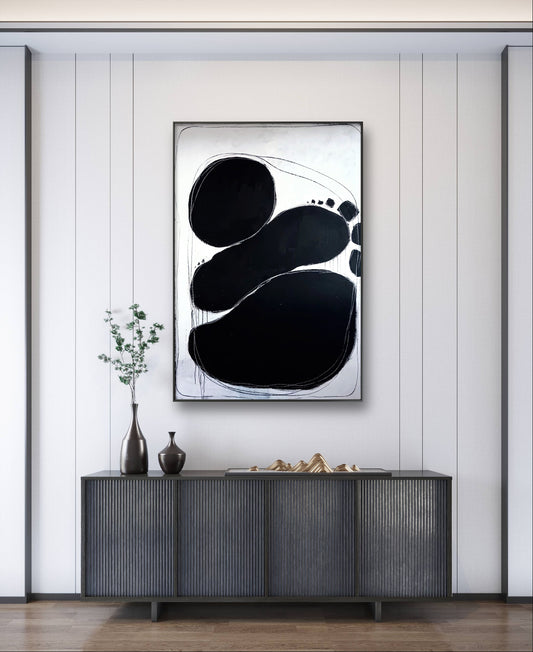 200 x 135 cm - Schwarzweißes Bild - Immer für Ausgleich sorgen,abstrakte große Leinwandbilder abstrakte Bilder kaufen ,
