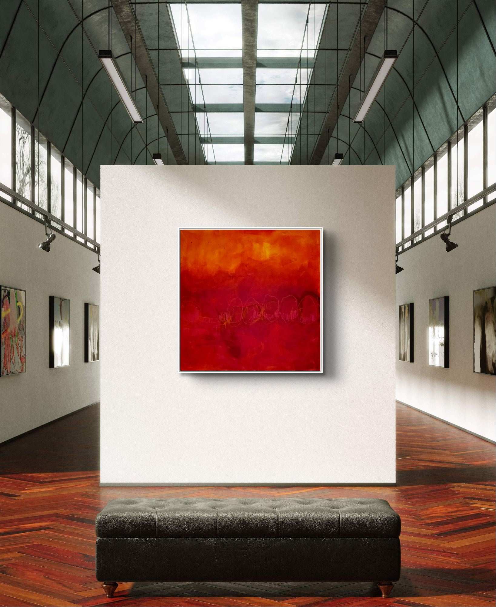 Detailaufnahme Rotes Bild - Im Fluss der Bewegung – direkt lieferbares Acrylbild in nan, moderne Wandkunst für Interior Design