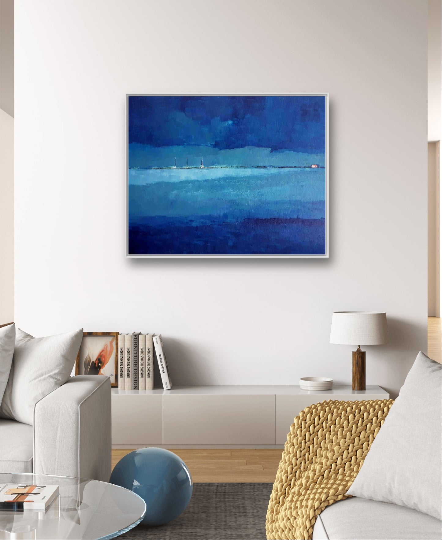 Auftragskunst, abstrakte Bilder, Urlaubsreise in Blau: Eine abstrakte maritime Landschaftskomposition,auftragskunst-blaues-bild, abstrakte Bilder kaufen ,