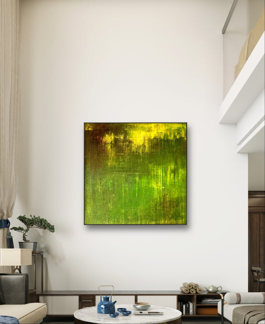 Individuelle Auftragskunst: Großes, schlichtes Gemälde in beruhigendem Grün,abstrakte große Leinwandbilder abstrakte Bilder kaufen ,