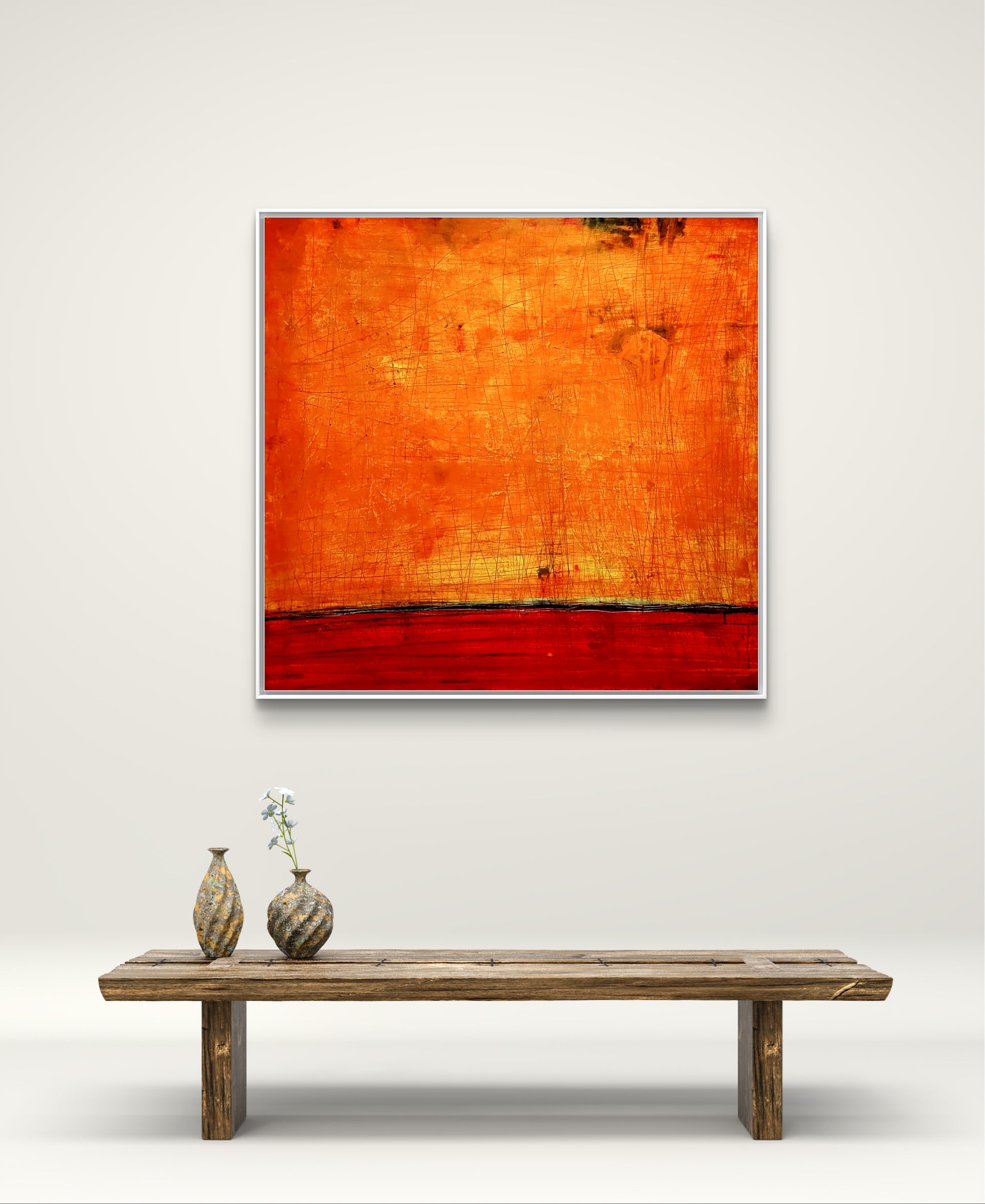 Ankerpunkte, Auftragskunst, abstrakte Bilder, Kunst, Bilder auf Leinwand, oranges-abstraktes-bild-landschaft-titel-ankerpunkte-auf-120-x-120-cm, abstrakte Bilder kaufen 