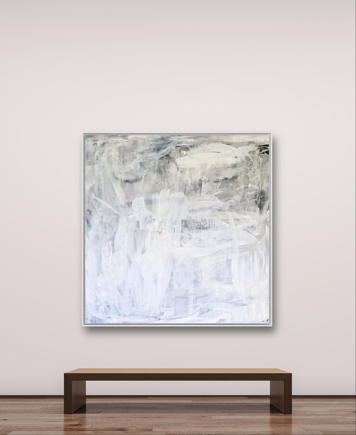 Weiße große Bilder - Pusteblume – Abstrakte Wandkunst über Sofa