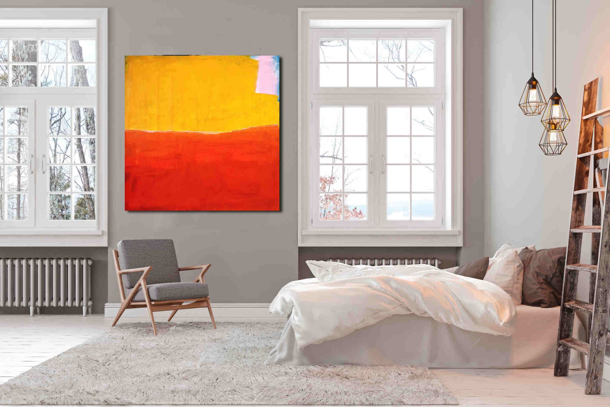  Sonnenglühen am Horizont / 160 x 160 cm / orange gelb  acrylbilder auf leinwand
