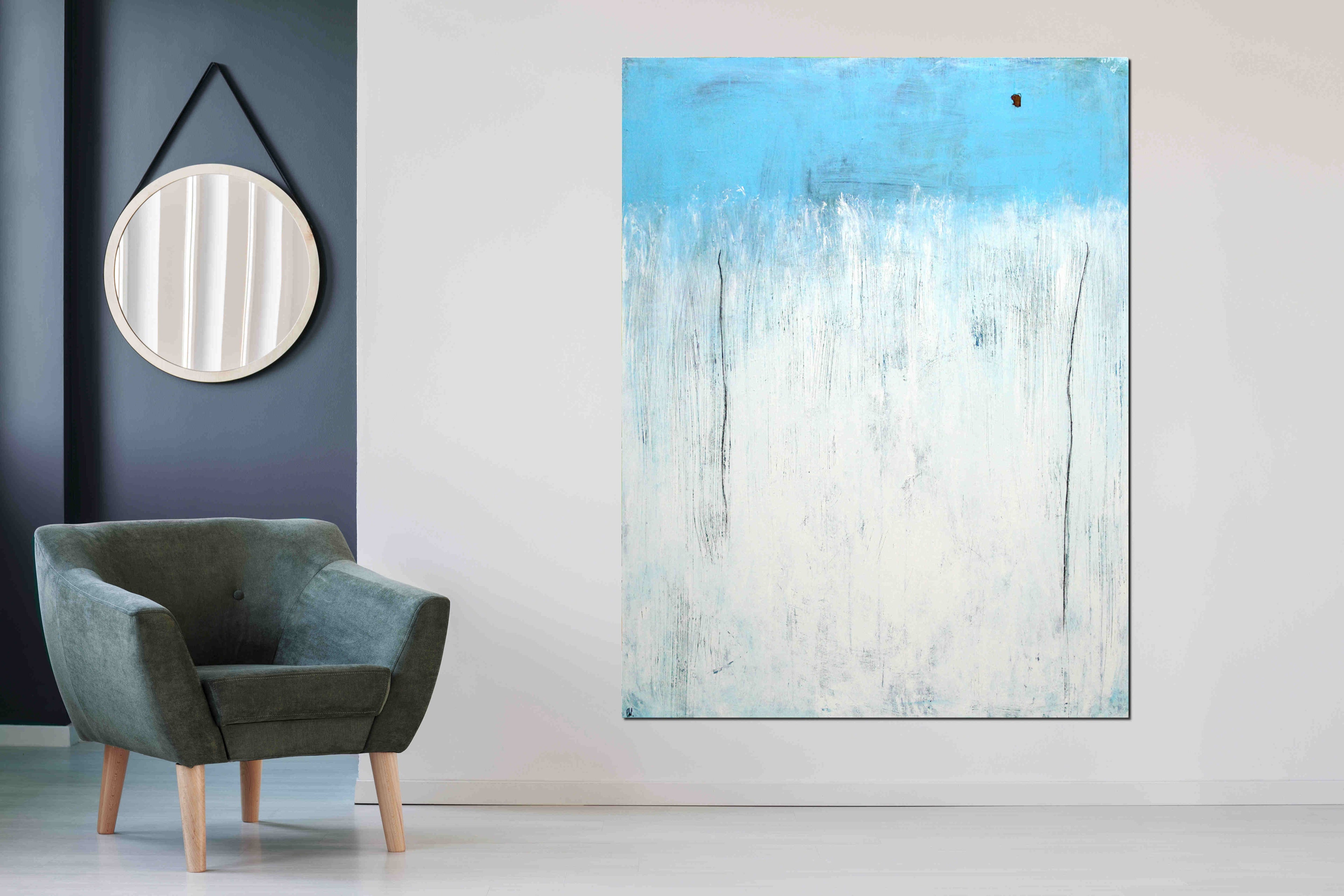 Personalisierte Auftragskunst und Gemälde: ankunft-blaues-weisses-bild-kratztechnik – Kategorie: Originalgemälde – Hersteller: 