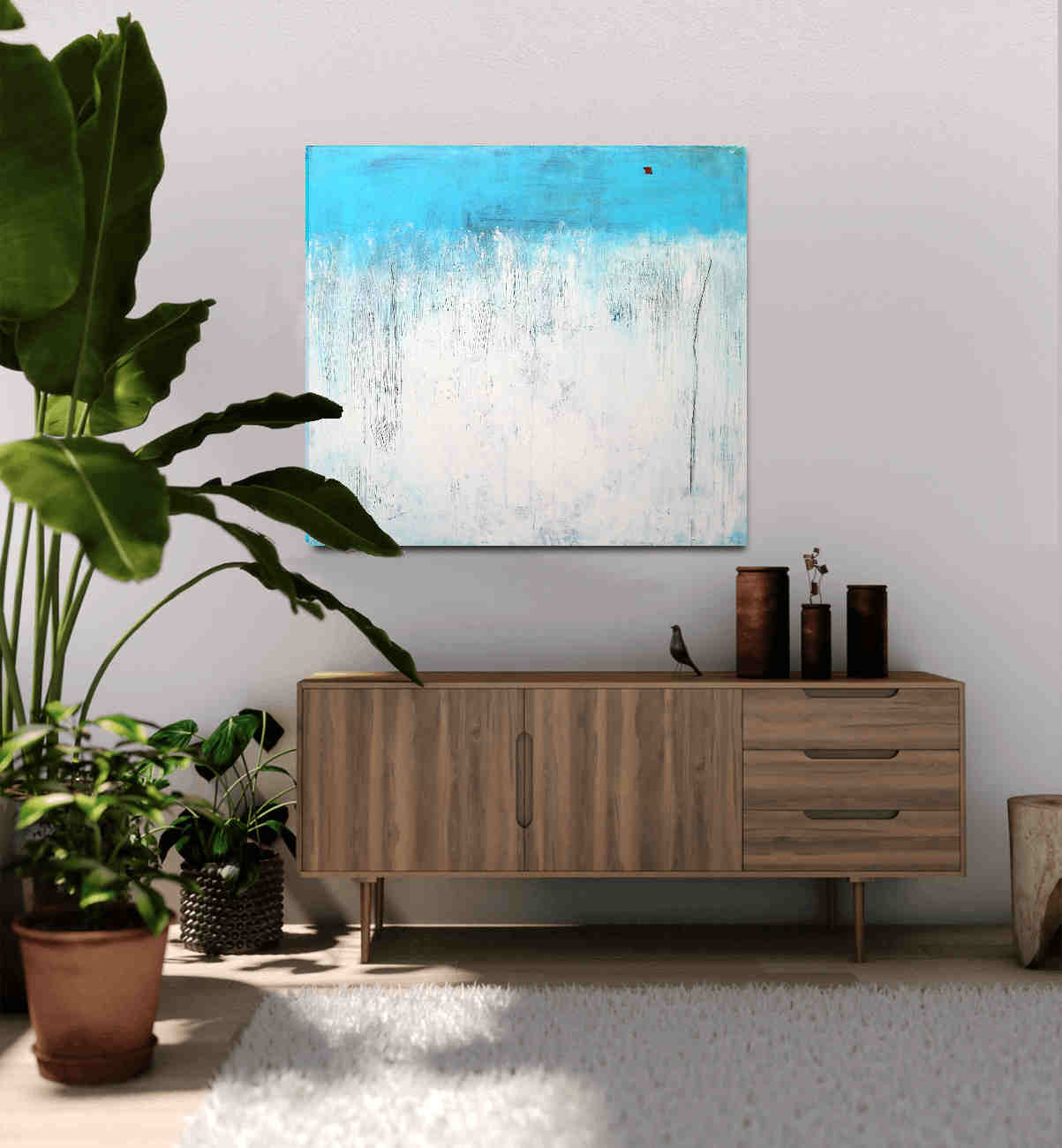 Personalisierte Auftragskunst und Gemälde: ankunft-blaues-weisses-bild-kratztechnik – Kategorie: Originalgemälde – Hersteller: 