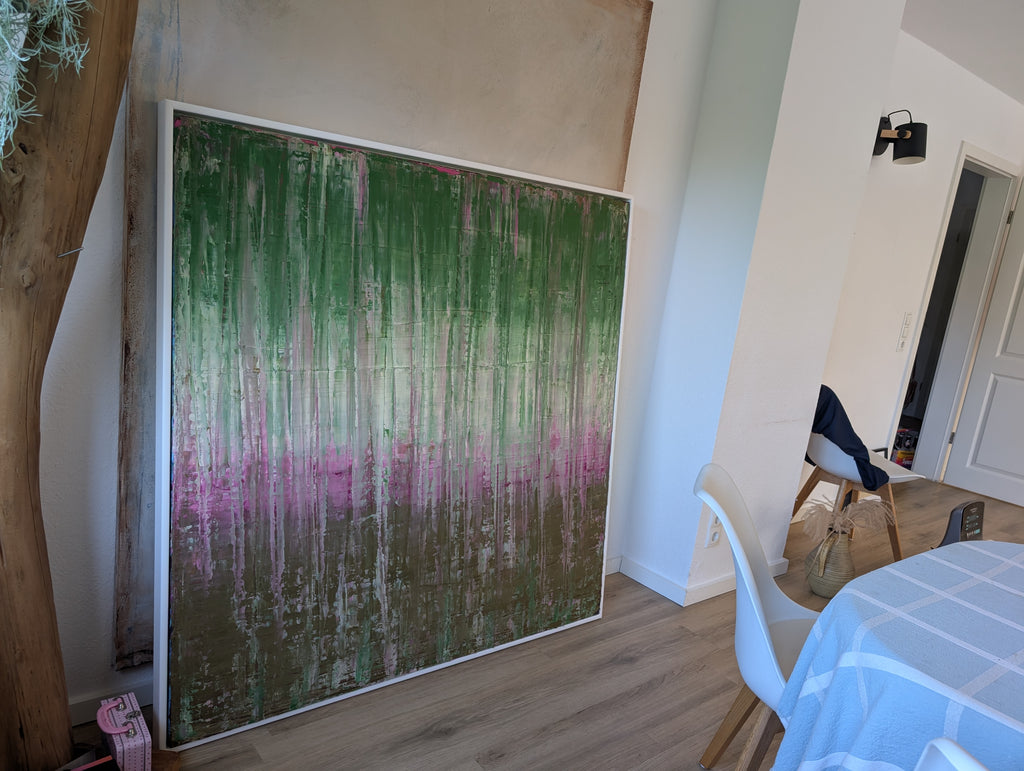 Waldbaden grünes xxl Bild – sofort versandbereites Leinwandbild in nan, großes Kunstwerk für moderne Wohnräume