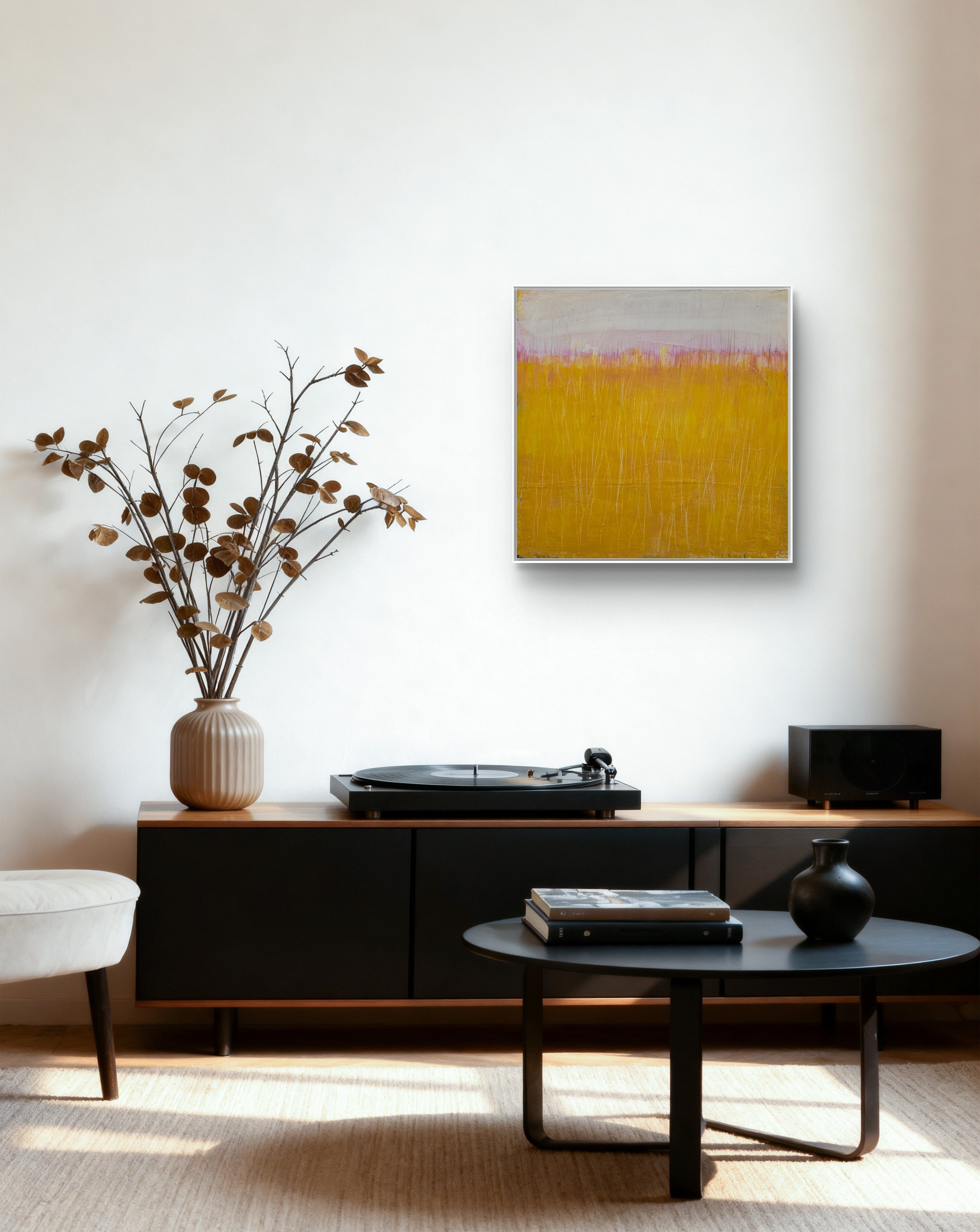 Abstraktes Gemälde Gelb Bild Sommwiese 70 X 70 cm Einzelstück – Moderne Kunst für offene Wohnbereiche