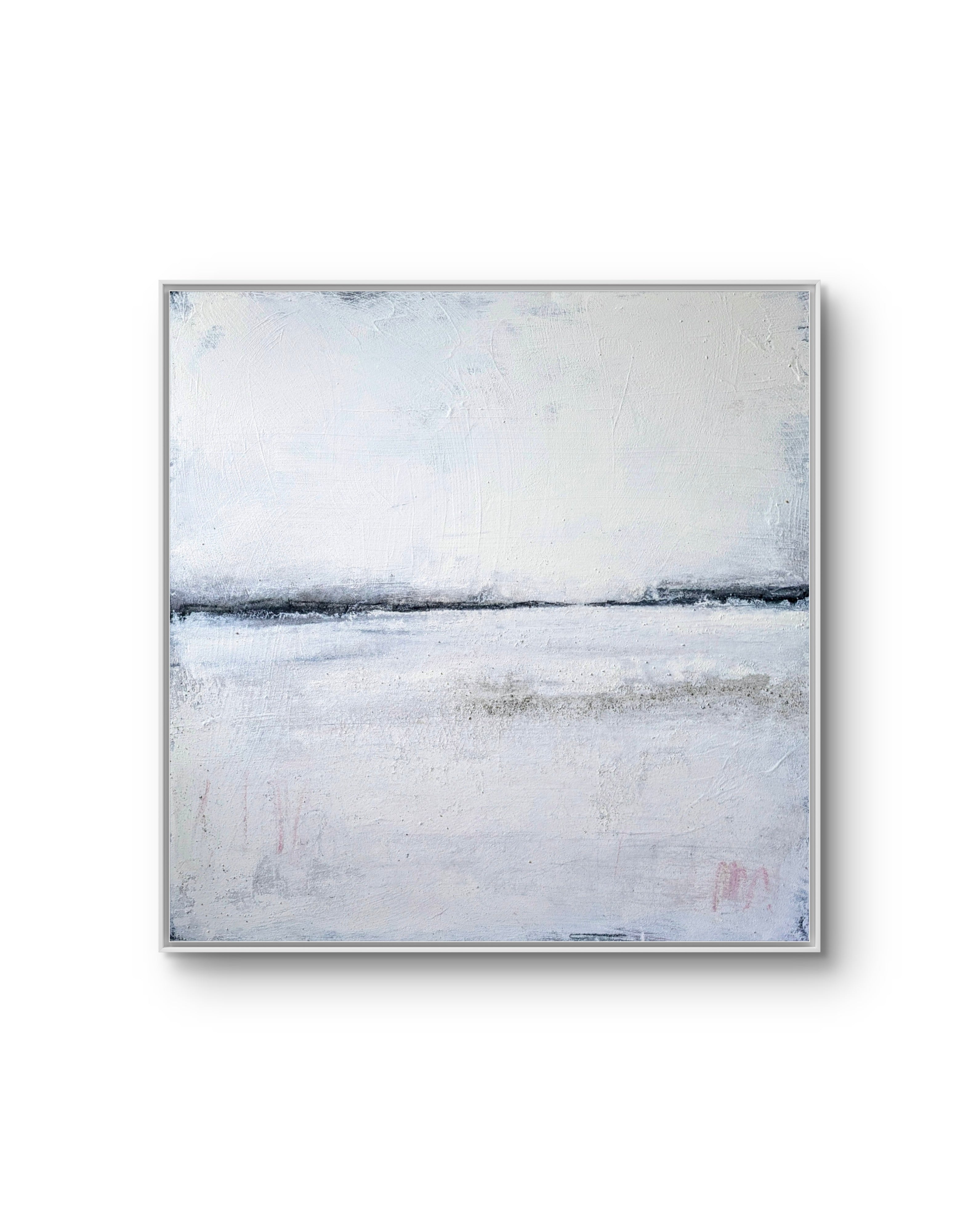 Abstraktes Gemälde – 100 x 100 cm Landgang weiß - Studienreihe – Abstrakte Wandkunst über Sofa
