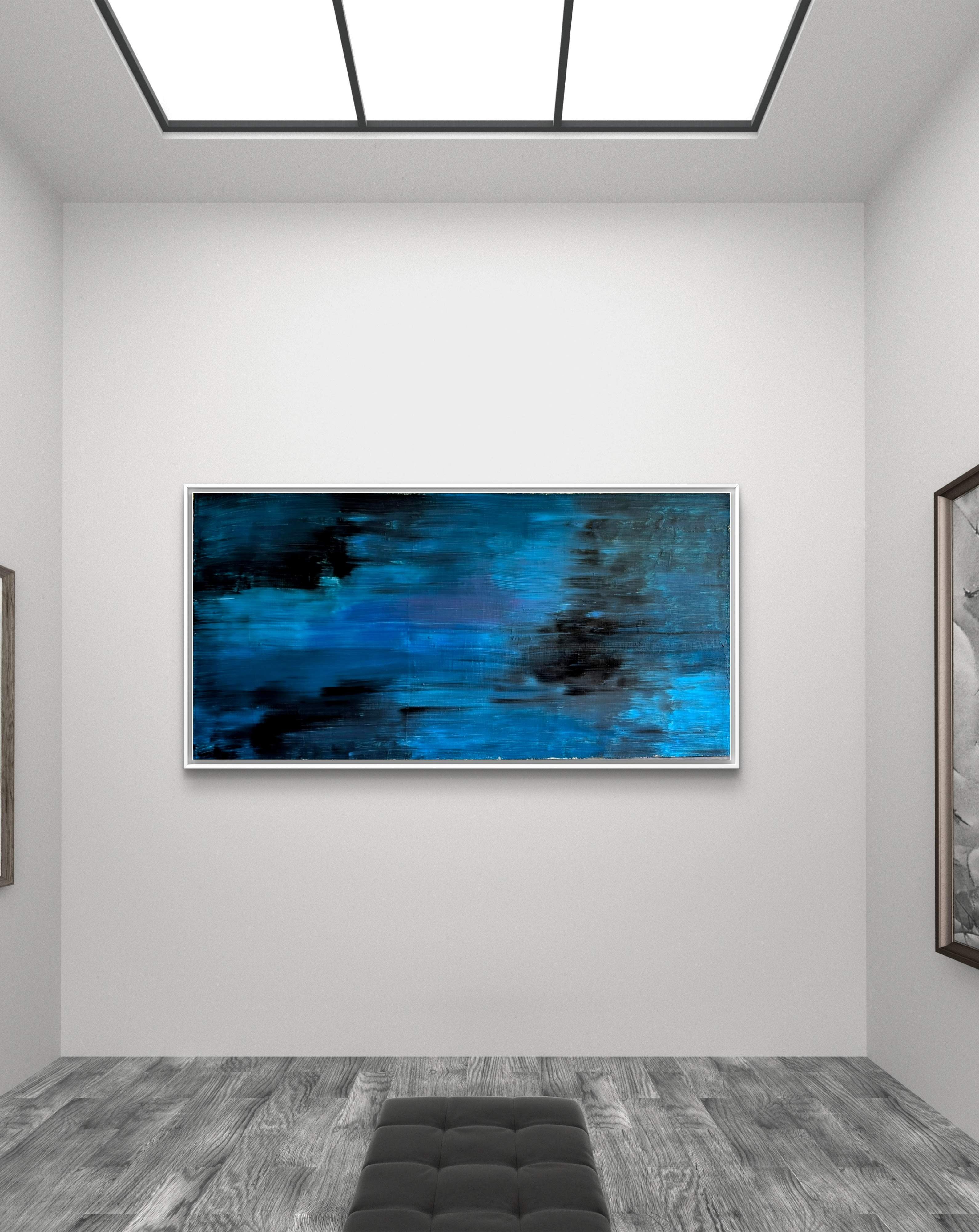 Blaues Bild für Sofa – Zeitgenössische Kunst in Wohnraumansicht