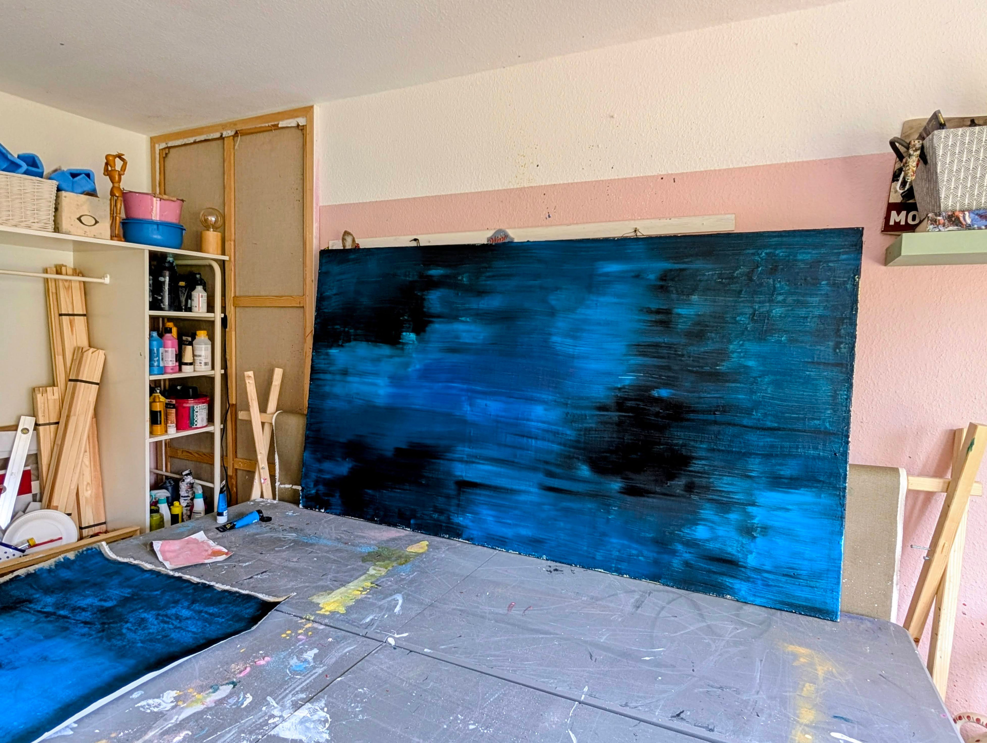 Blaues Bild für Sofa – Großformatiges Wandbild für stilvolle Einrichtung