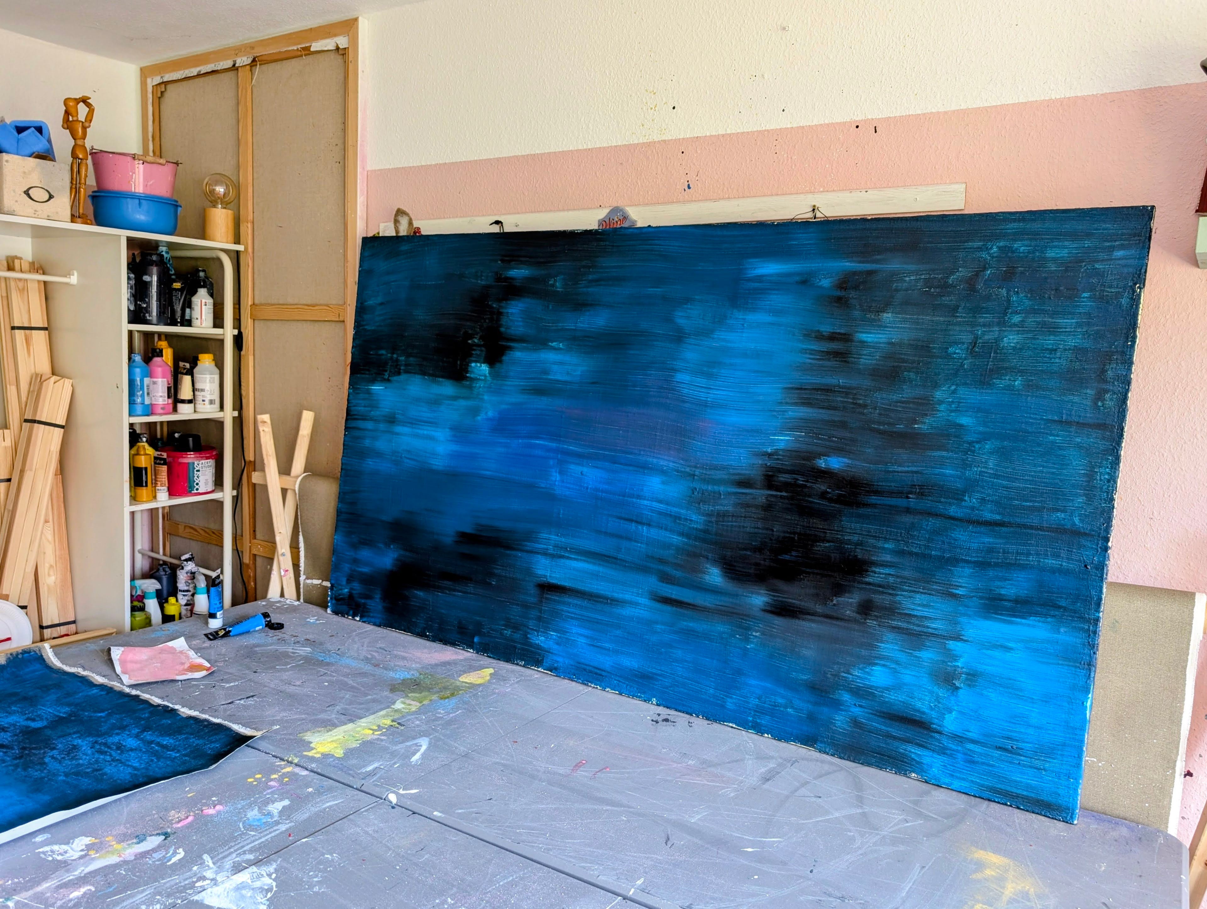 Blaues Bild für Sofa – Abstrakte Wandkunst über Sofa