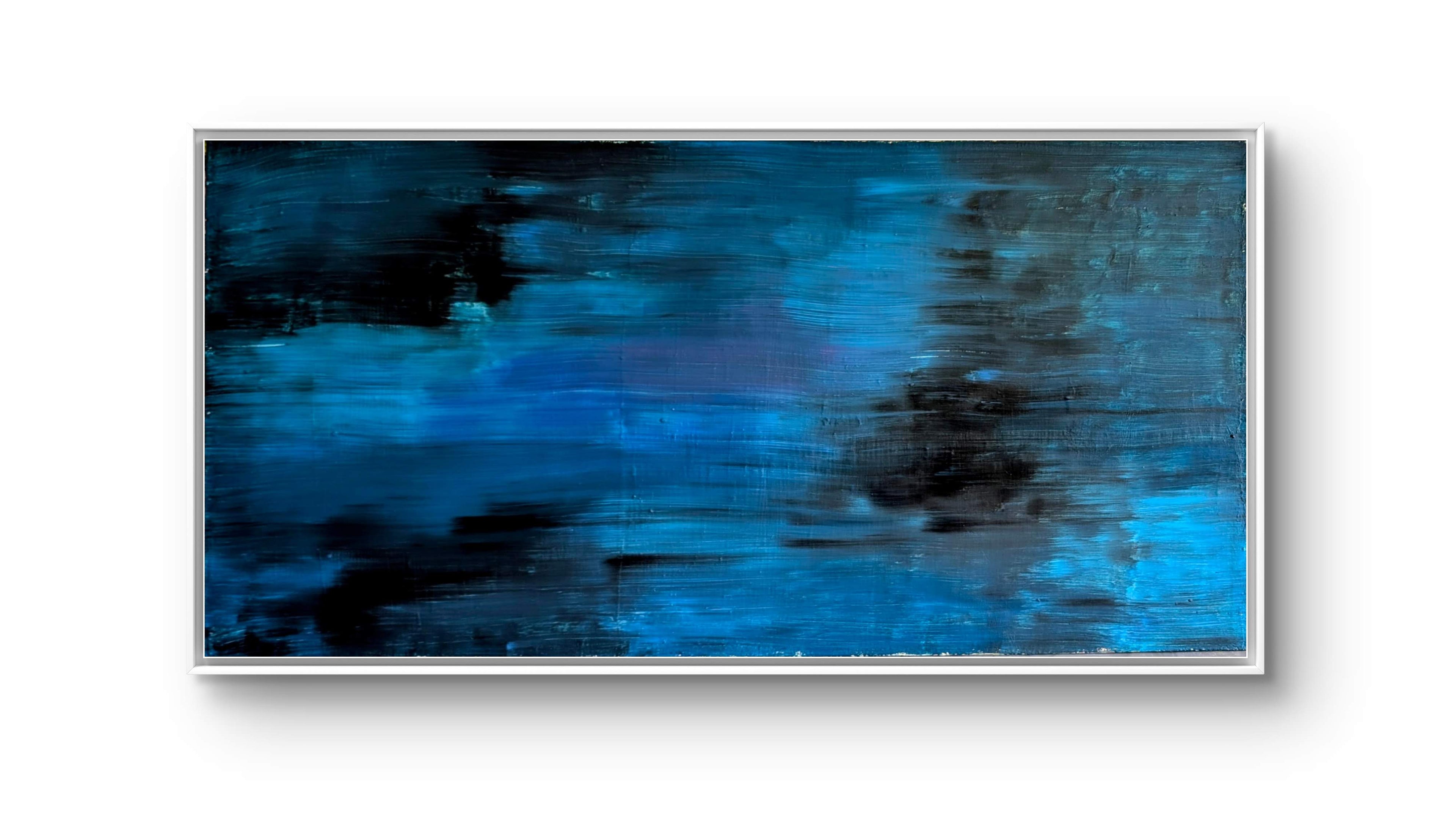 Blaues Bild für Sofa – Zeitgenössische Kunst in Wohnraumansicht