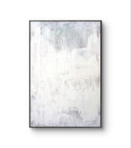 Stiller Spaziergang" von Conny Wachsmann: Abstrakte Kunst mit weiß-grauem Hintergrund, feinen Kreisen und Linien. Zarte Rosa- und Dunkelgrautöne schaffen Ruhe - dieses Yoga-Gemälde strahlt Entspannung aus. Schwarz gerahmt.