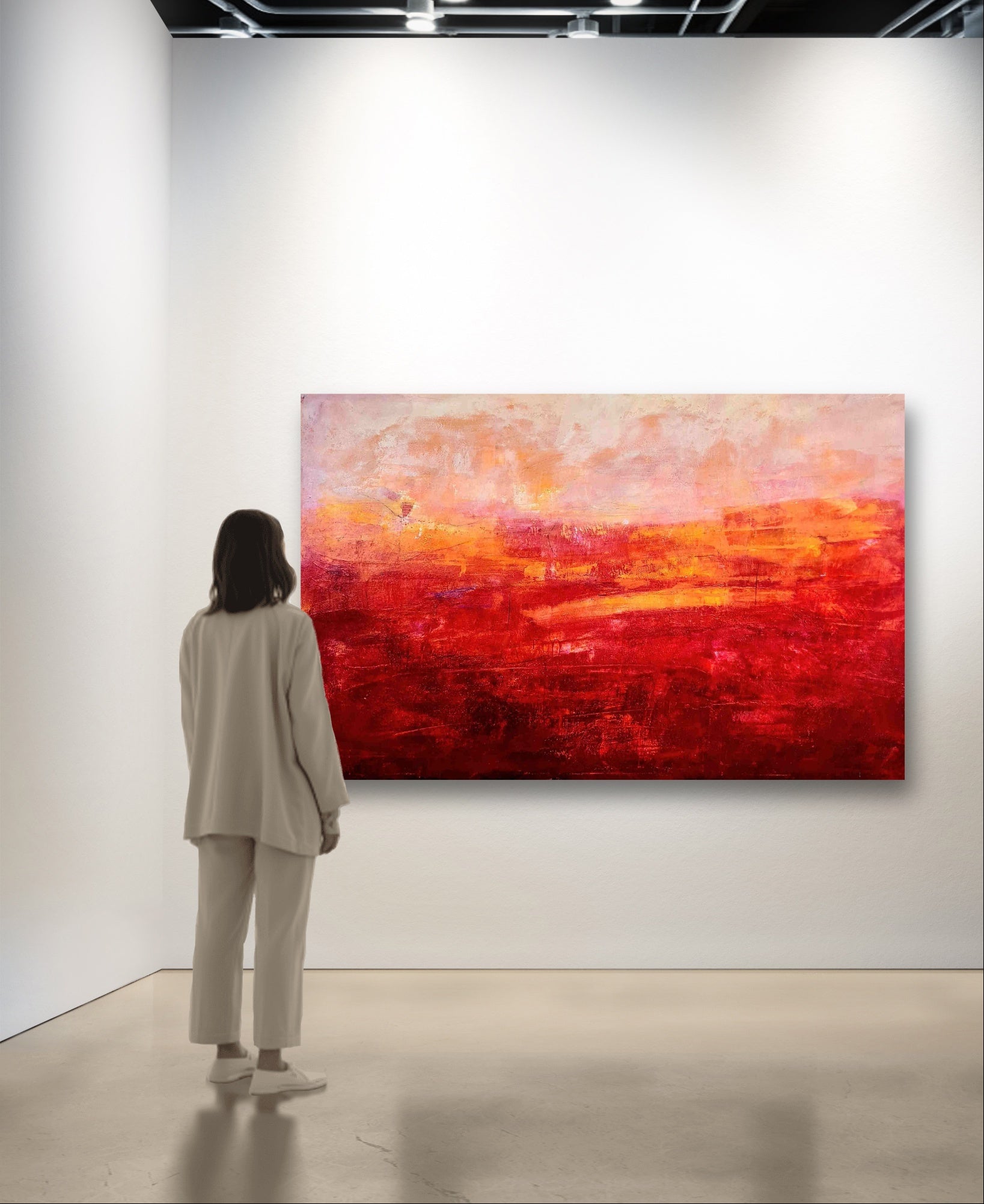 Auftragskunst, abstrakte Bilder, 200 x 135 cm - Abstrakte rote Malerei als besonderes Kunstwerk für Ihre Räumlichkeiten,rote-sehr-grosse-bilder-auf-leinwand, abstrakte Bilder kaufen ,