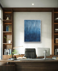 Abstraktes blaues großes Gemälde für Treppenhaus – Abstrakte Wandkunst über Sofa
