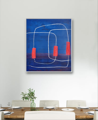 Auftragskunst, abstrakte Bilder, Kraftvolle Harmonie: Ein abstraktes moderndes Gemälde in Blau Rot,blaue-auftragsbilder, abstrakte Bilder kaufen ,