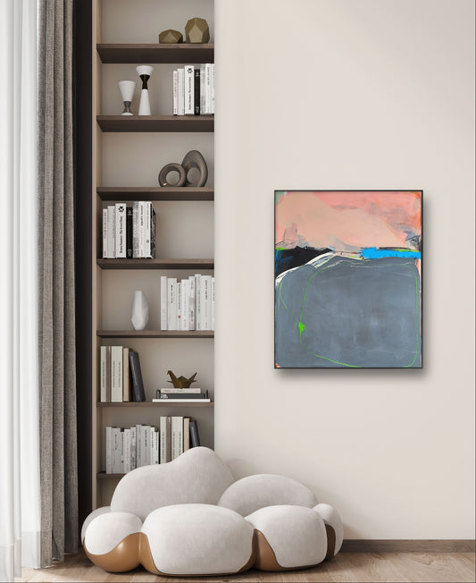 Grau trifft apricot -  Eine abstrakte Landschaftskomposition,abstrakte große Leinwandbilder abstrakte Bilder kaufen ,