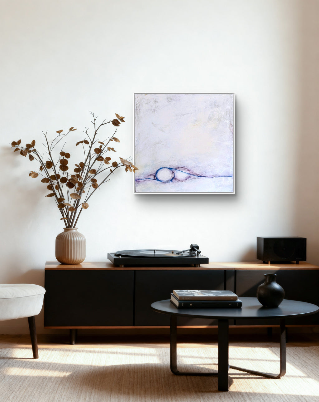 Abstraktes Gemälde – Sommeranfang weiß lila