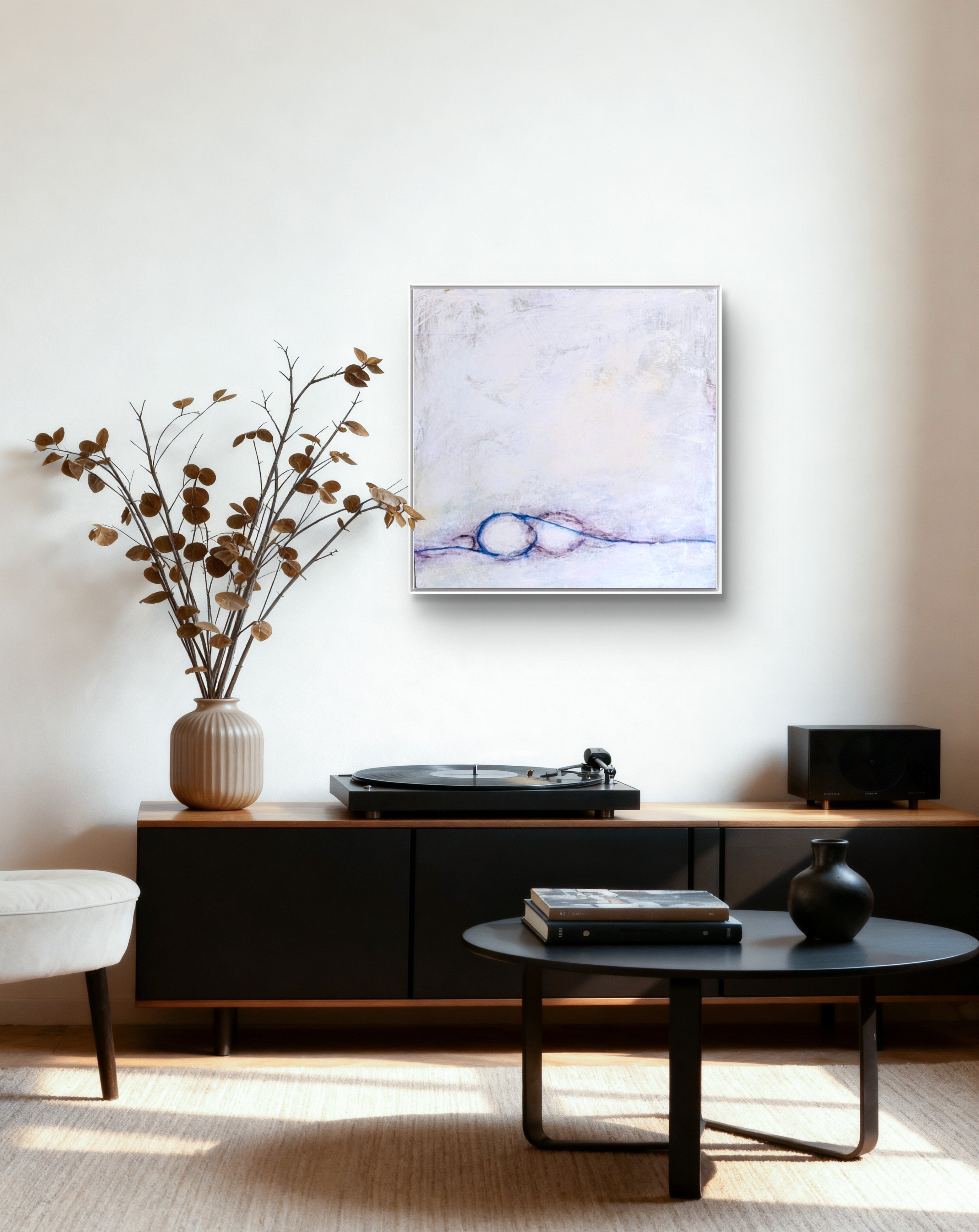 Abstraktes Gemälde – Sommeranfang weiß lila