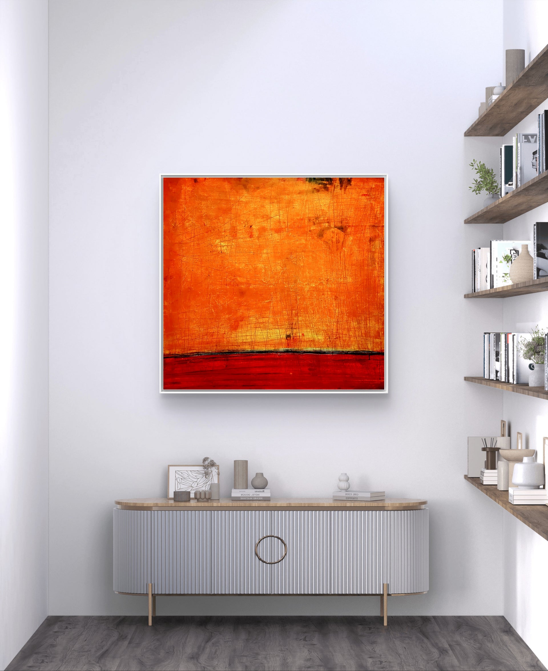 Ankerpunkte, Auftragskunst, abstrakte Bilder, Kunst, Bilder auf Leinwand, oranges-abstraktes-bild-landschaft-titel-ankerpunkte-auf-120-x-120-cm, abstrakte Bilder kaufen 