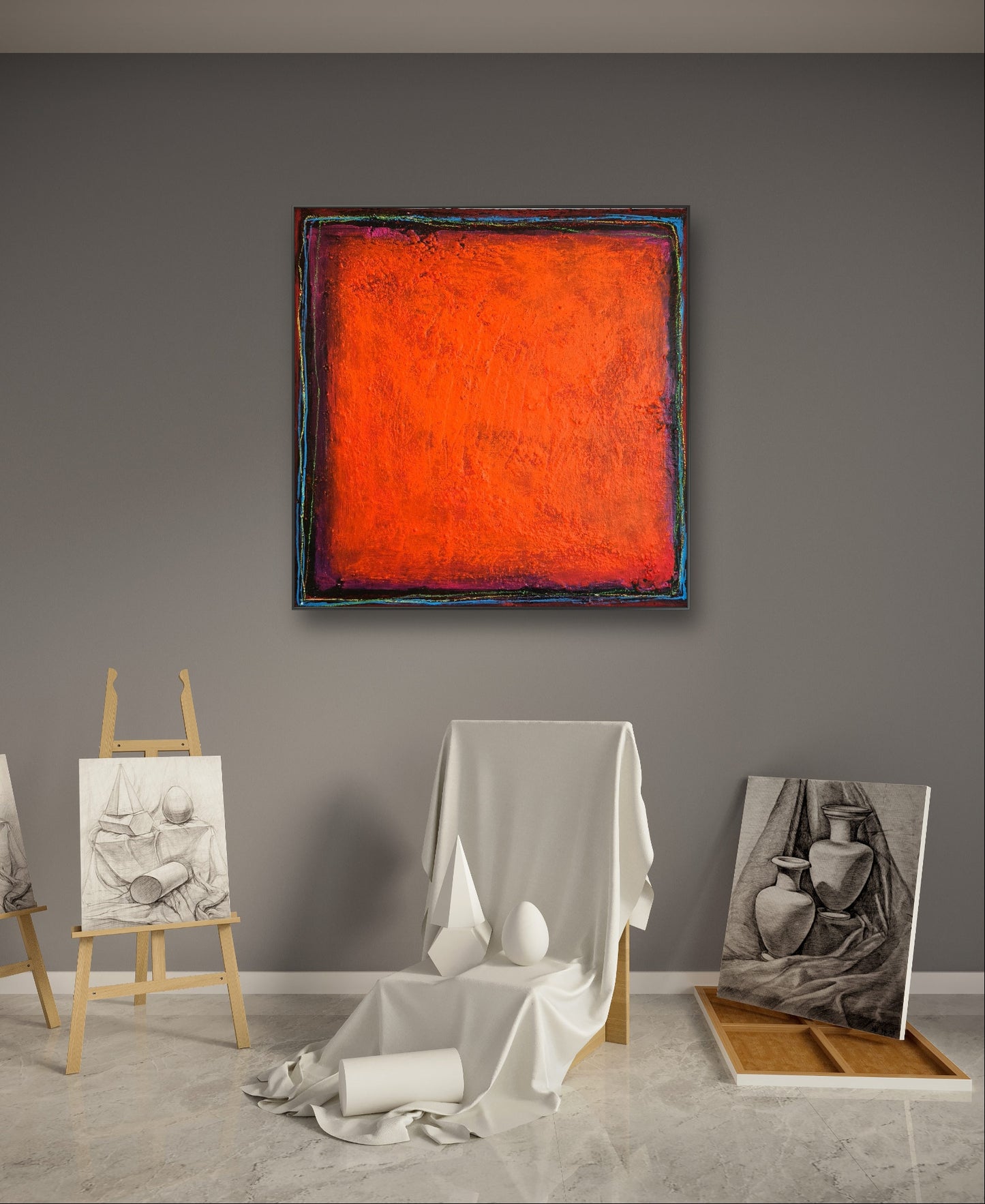 Auftragskunst, abstrakte Bilder, Kräftige Farben und Lebenslinien: Unikat aus dem Atelier in Rot, Orange und Schwarz,rote-orange-bilder-abstrakt, abstrakte Bilder kaufen ,