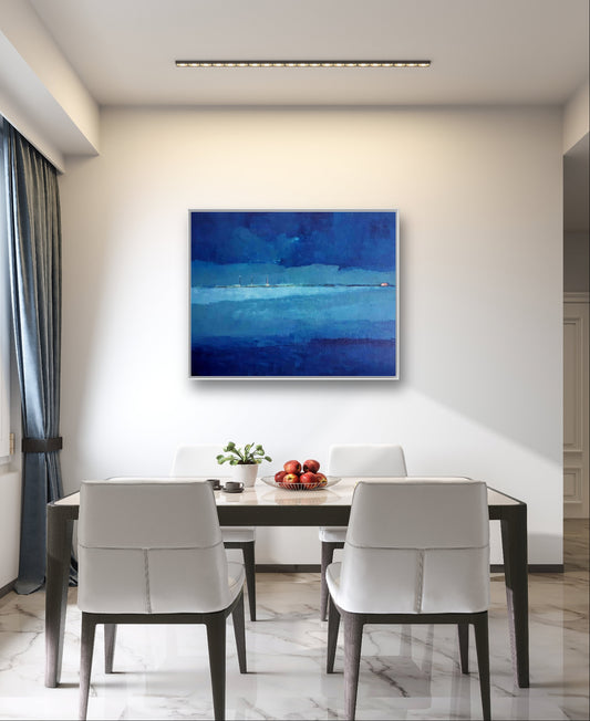 Urlaubsreise in Blau: Eine abstrakte maritime Landschaftskomposition,abstrakte große Leinwandbilder abstrakte Bilder kaufen ,