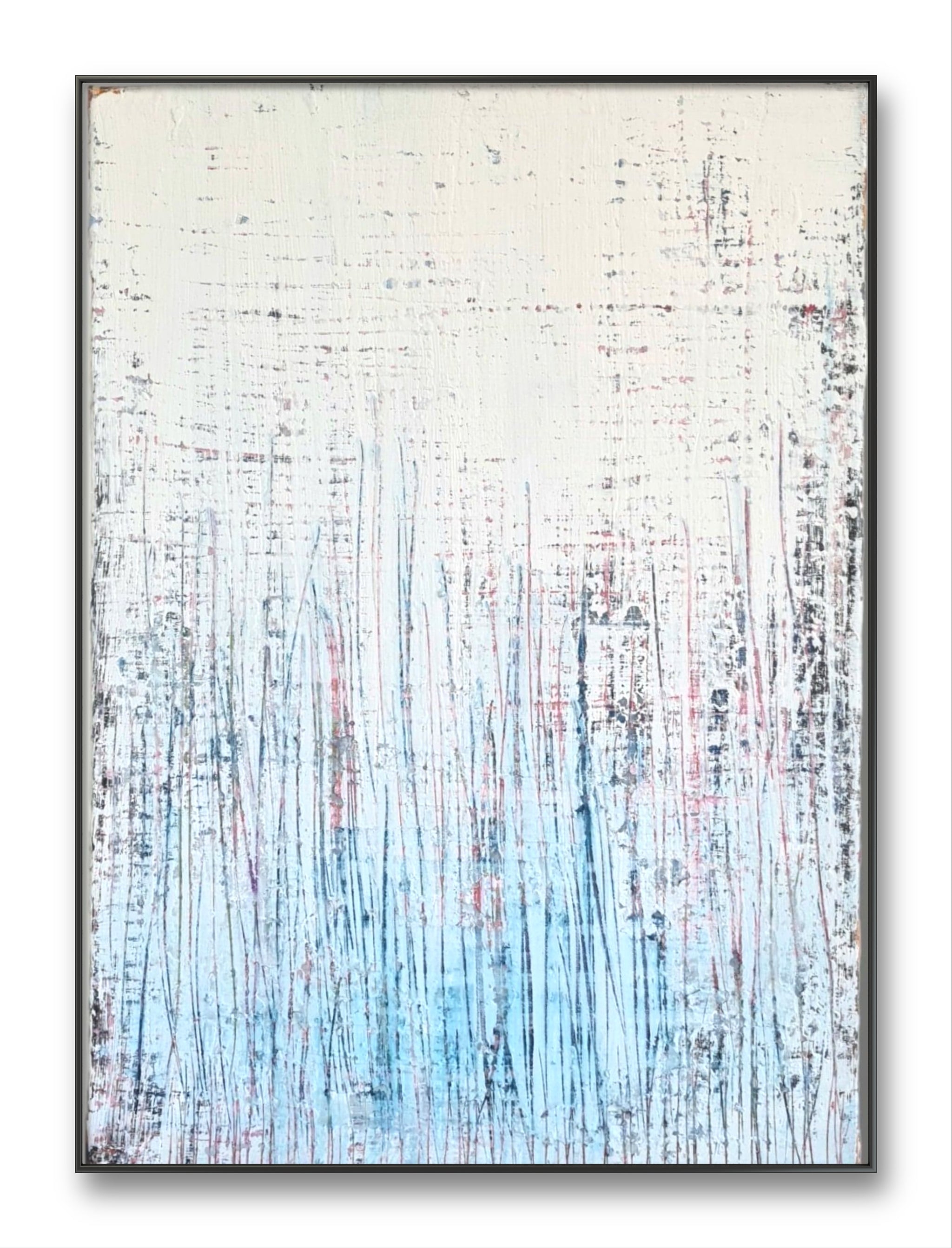 Ausgleich – modernes Leinwandbild, Detailansicht Motiv 1.0. Ein abstraktes Werk, gestaltet mit Kratztechnik und Spachtelarbeit, von der freischaffenden Künstlerin Conny Wachsmann. 