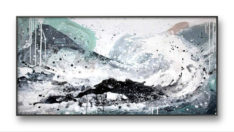 Surfende Gedanken – modernes Leinwandbild, Detailansicht Motiv 1.0. Ein Unikat in Fließtechnik
In meinem Kunstwerk „Surfende Gedanken“ setze ich die Fließtechnik ein, um eine dynamische St