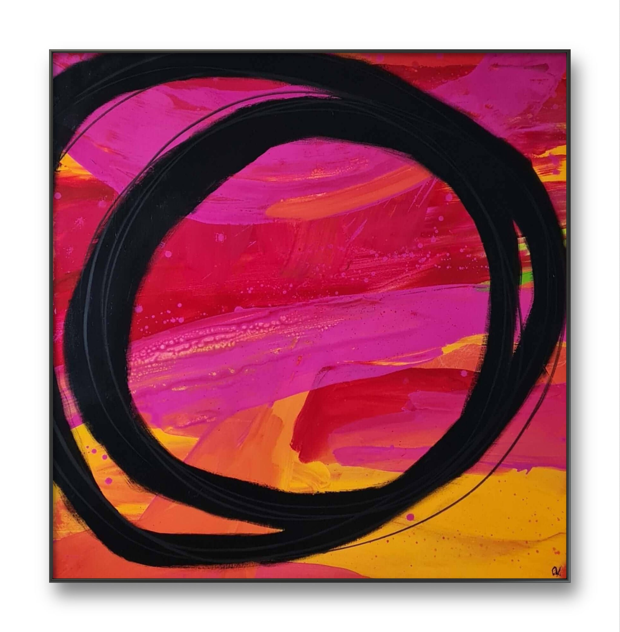 Lass uns Party machen – modernes Leinwandbild, Detailansicht Motiv 1.0. Abstrakte Kunst in 120 x 120 cm
Dieses Gemälde bringt Bewegung und Energie in den Raum. Die Farben Saharagelb, Rot, Lila