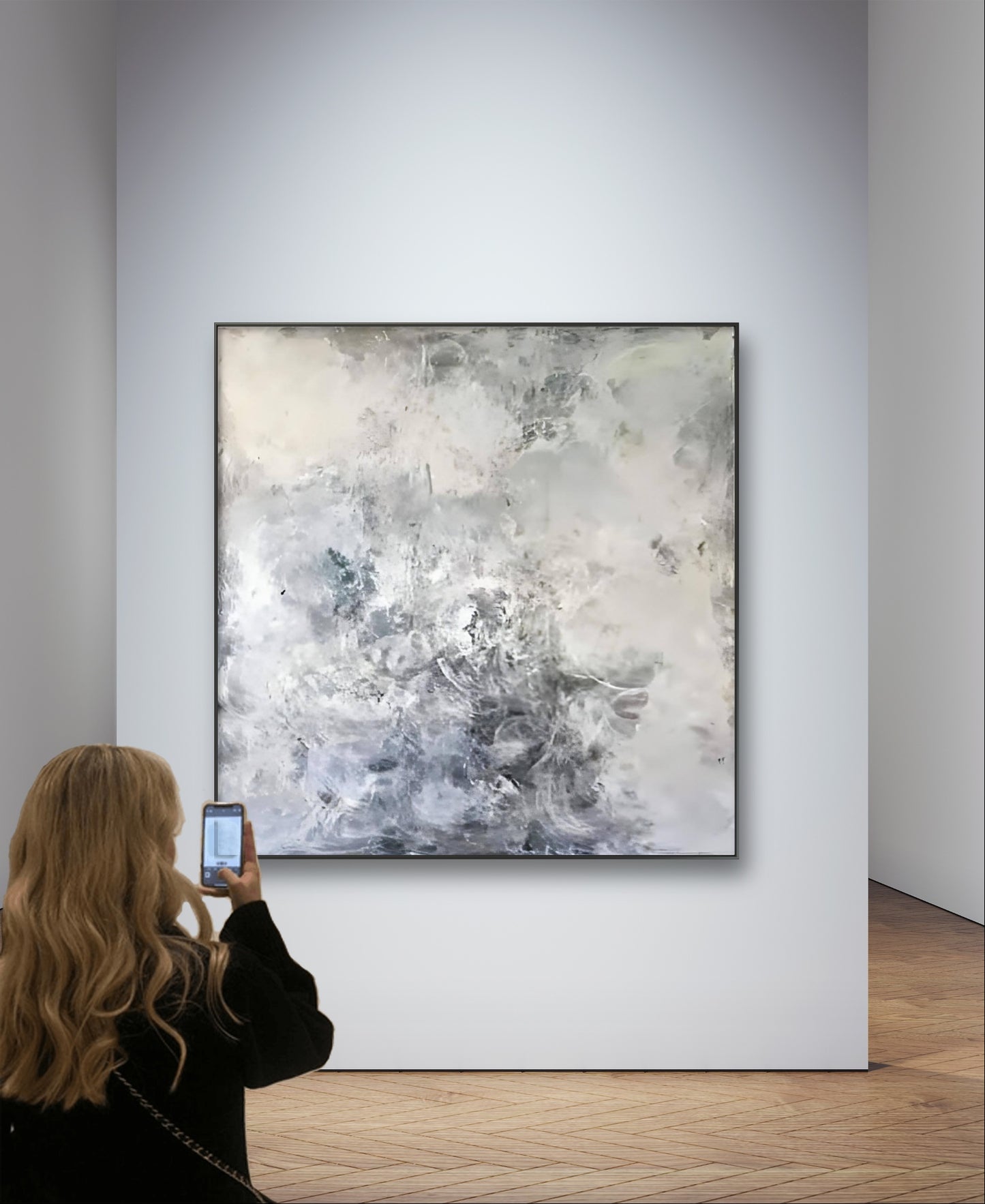 Auftragskunst, abstrakte Bilder, Leichtigkeit und Freiheit - Abstraktes Gemälde in Grau- und Weißtönen,abstrakte-grosse-grau-weisse-bilder, abstrakte Bilder kaufen ,