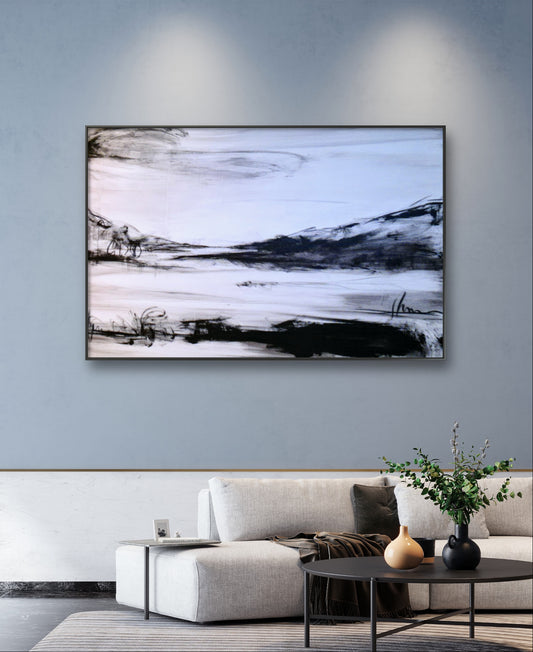 Schneeland - großes abstraltes schwarzweiß Bild,abstrakte große Leinwandbilder abstrakte Bilder kaufen ,