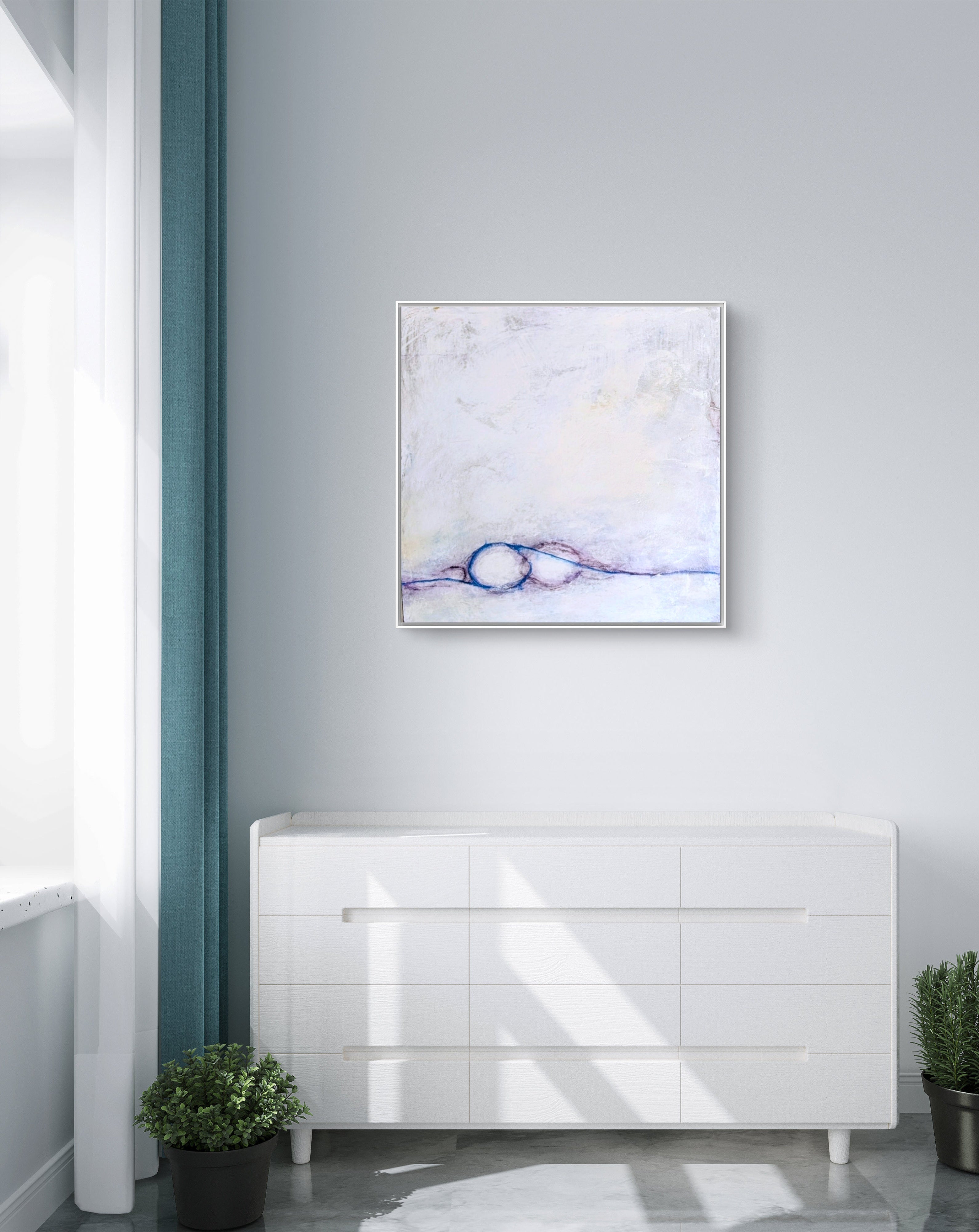 Abstraktes Gemälde – Sommeranfang weiß lila