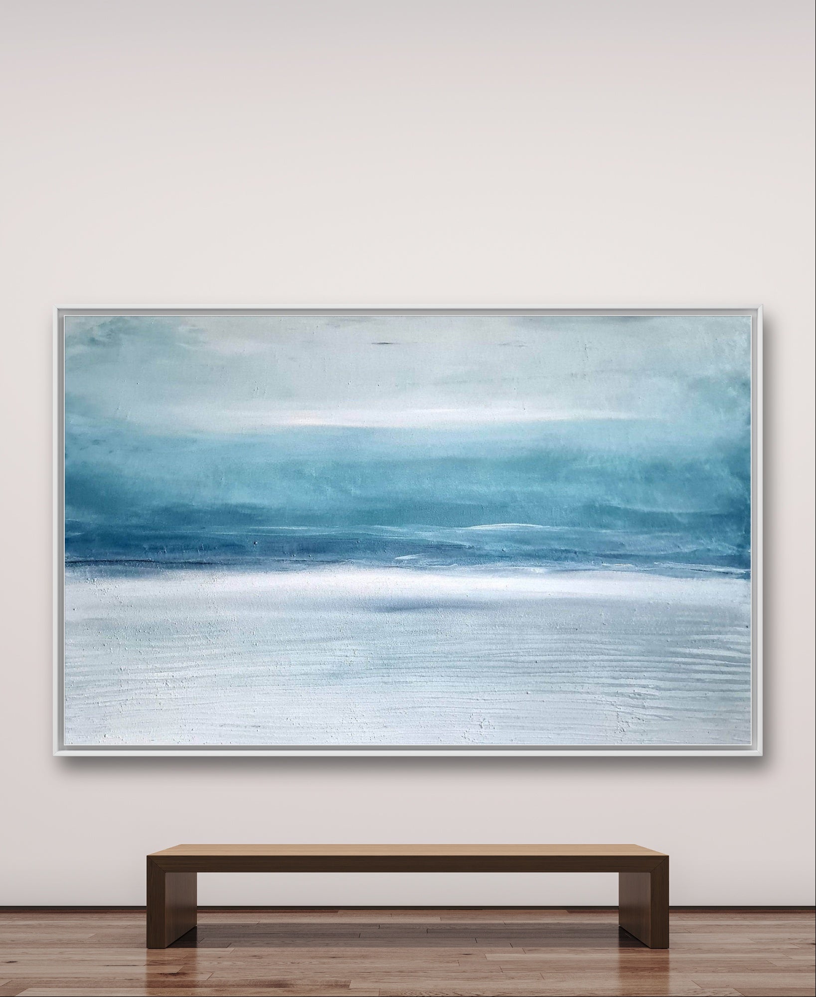 Spaziergänge – modernes Leinwandbild, Detailansicht Motiv 1.0. Spaziergänge – Farben und Bewegung
Ein Gemälde in Blau- und Grüntönen, inspiriert von der Ruhe eines Spaziergangs am Str