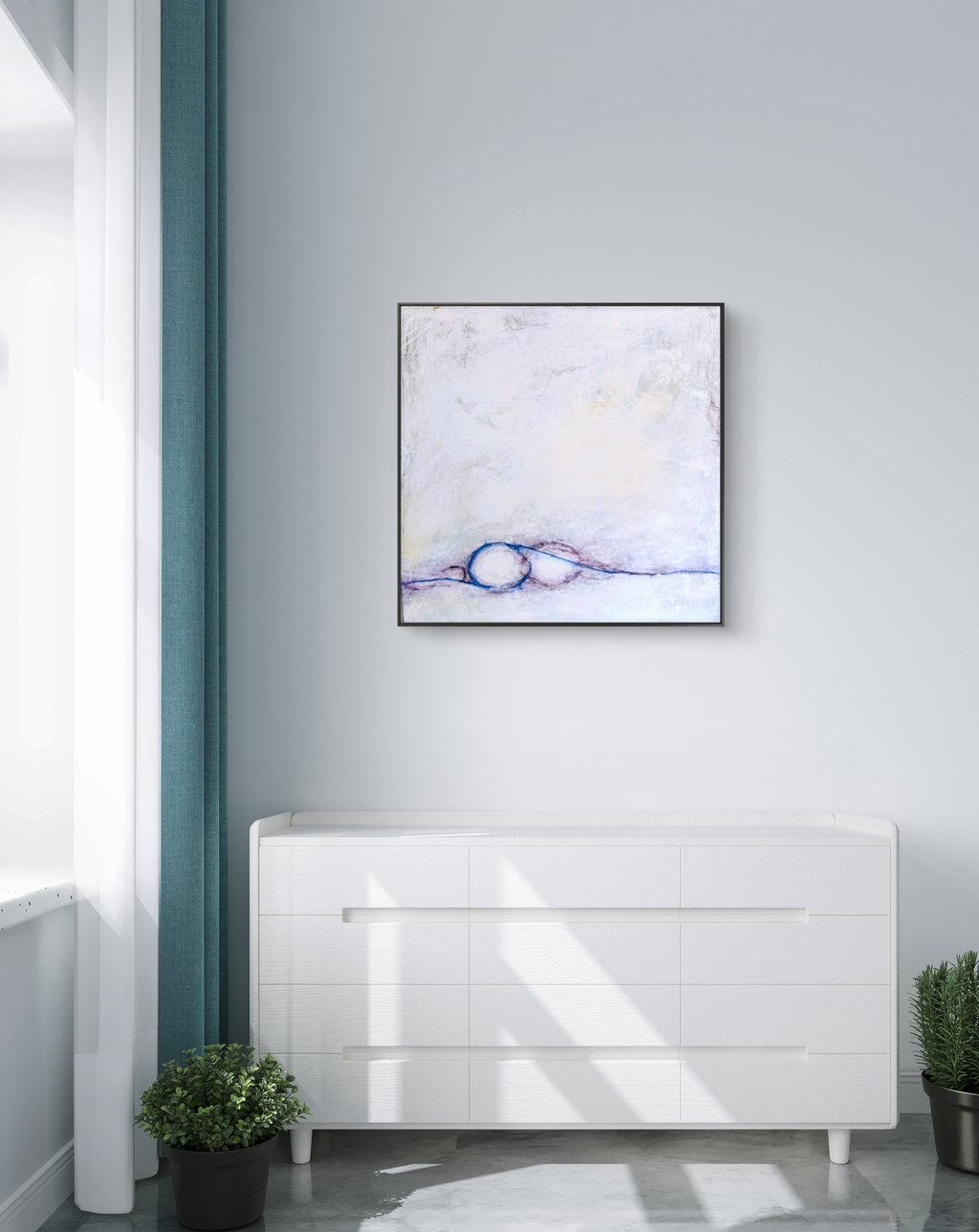 Abstraktes Gemälde – Sommeranfang weiß lila