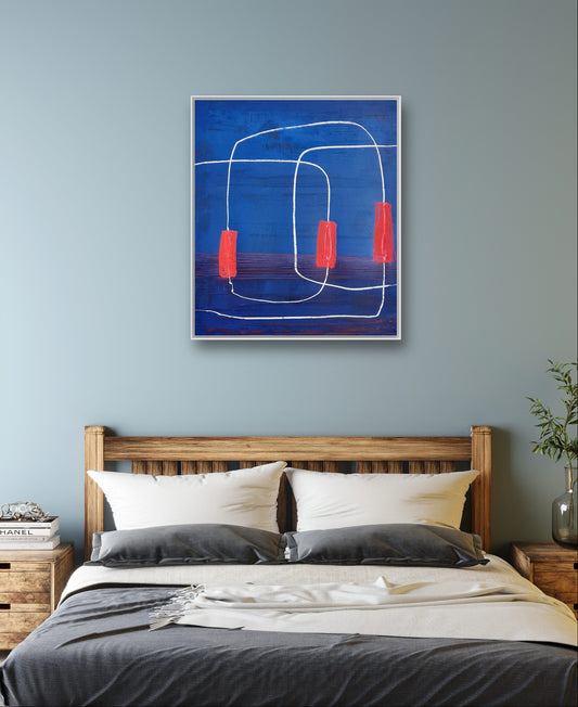 Kraftvolle Harmonie: Ein abstraktes moderndes Gemälde in Blau Rot,abstrakte große Leinwandbilder abstrakte Bilder kaufen ,