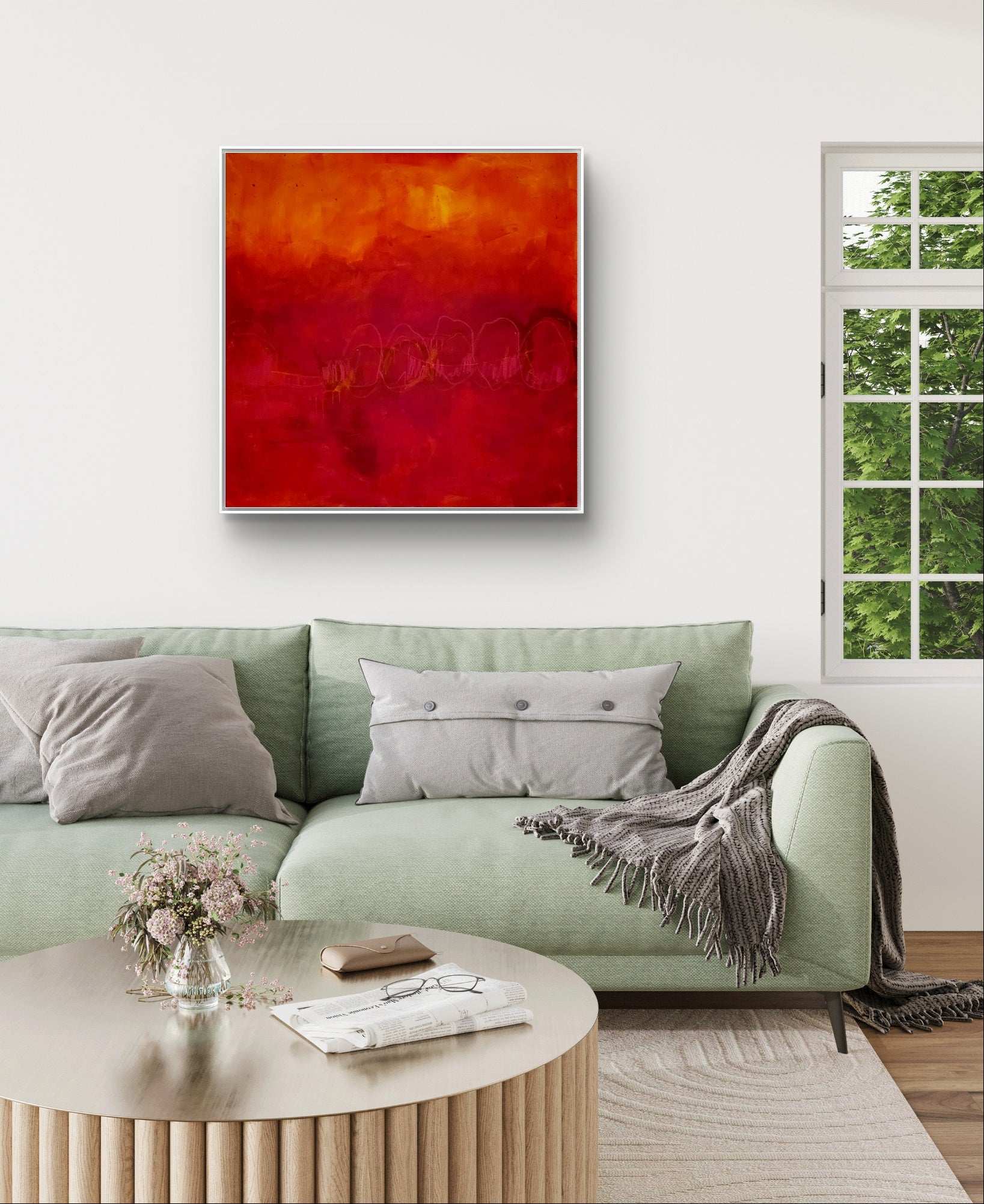 Rotes Bild - Im Fluss der Bewegung – sofort versandbereites Leinwandbild in nan, großes Kunstwerk für moderne Wohnräume