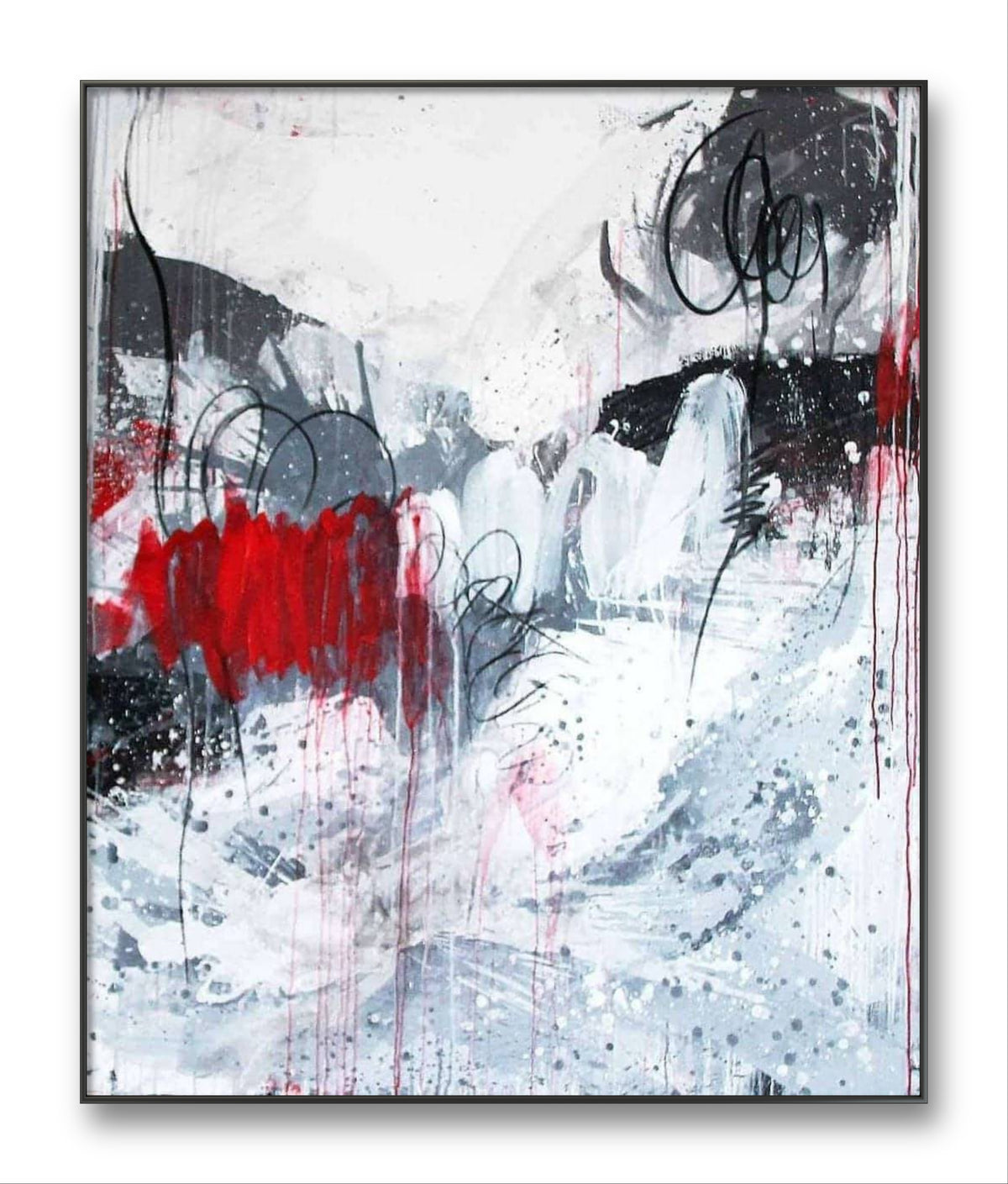 Auf geht´s – modernes Leinwandbild, Detailansicht Motiv 1.0. Spachteloptik-Kunstwerk in Schwarz, Weiß und Rot – Individuelle Anfertigung
Dieses großformatige Kunstwerk in Spachtelop