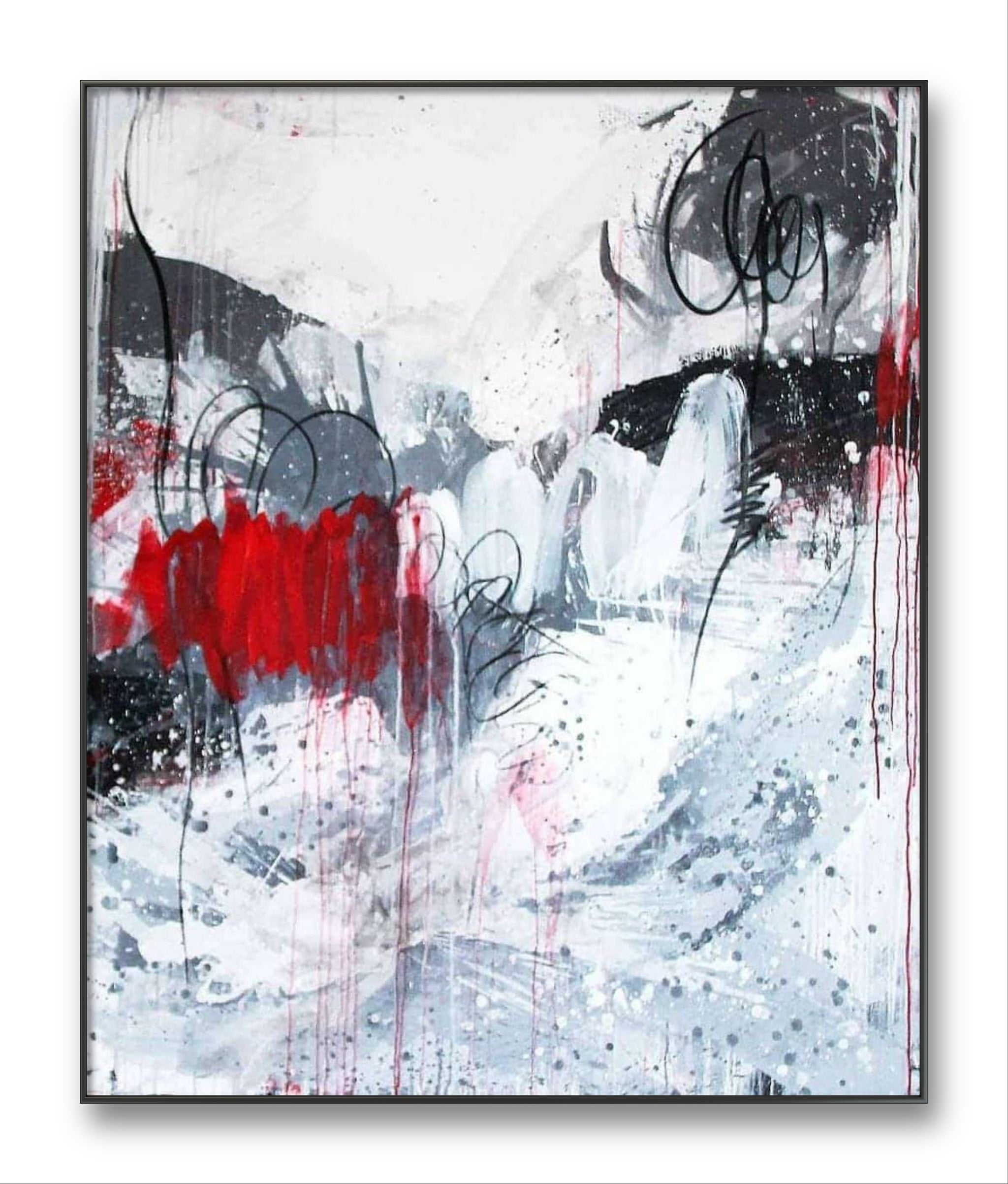 Auf geht´s – modernes Leinwandbild, Detailansicht Motiv 1.0. Spachteloptik-Kunstwerk in Schwarz, Weiß und Rot – Individuelle Anfertigung
Dieses großformatige Kunstwerk in Spachtelop