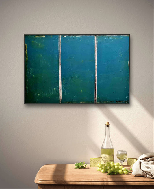 blau grünes Bild - Schubladengedanken einordnen als Auftrag - erweiterbar,abstrakte große Leinwandbilder abstrakte Bilder kaufen ,