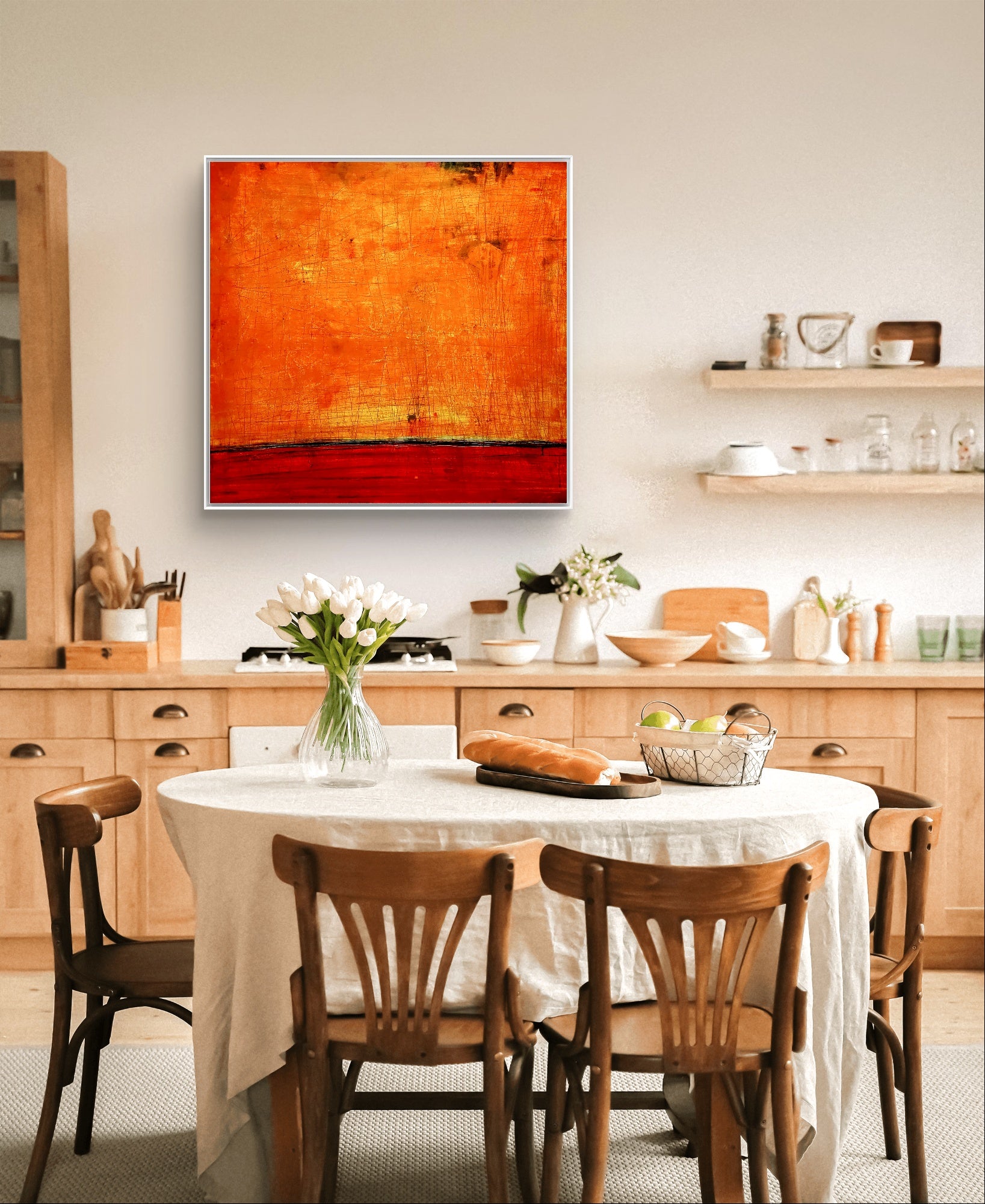 Ankerpunkte, Auftragskunst, abstrakte Bilder, Kunst, Bilder auf Leinwand, oranges-abstraktes-bild-landschaft-titel-ankerpunkte-auf-120-x-120-cm, abstrakte Bilder kaufen 