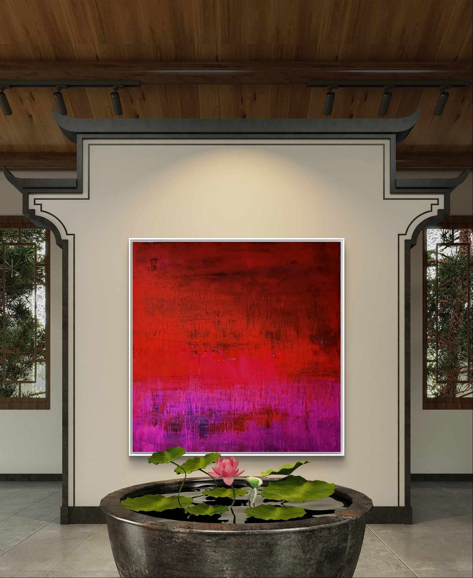Abstraktes Gemälde Rot Groß – mit Struktur – Abstrakte Wandkunst über Sofa