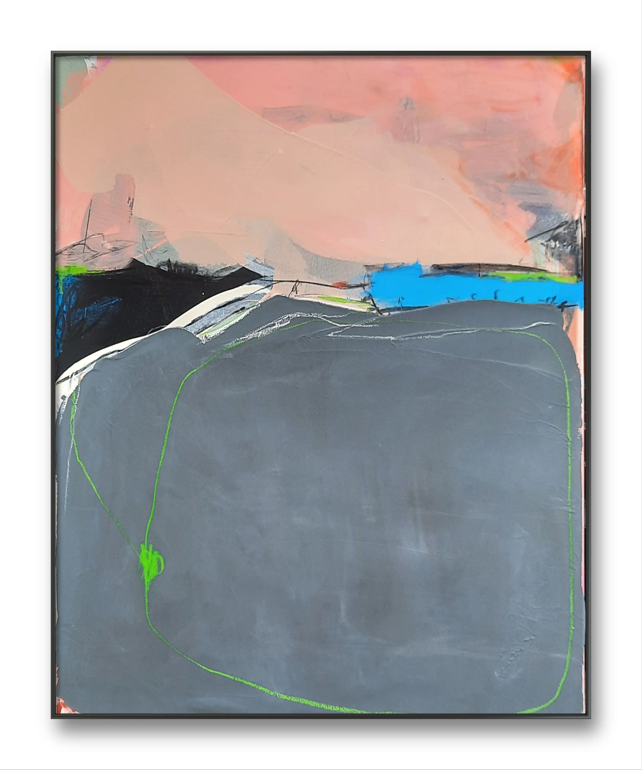 Alle in einem Boot – modernes Leinwandbild, Detailansicht Motiv 1.0. Inspiration und Bedeutung in Farben Dieses Werk verbindet die Ruhe und Weite von Seen oder Bergen, dargestellt durch san