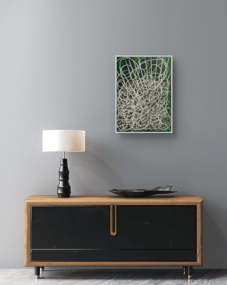 Abstraktes Gemälde Grün für Lounge – Waldgeflecht 50x70cm Grün – Lounge Einzelstück – Abstrakte Wandkunst über Sofa