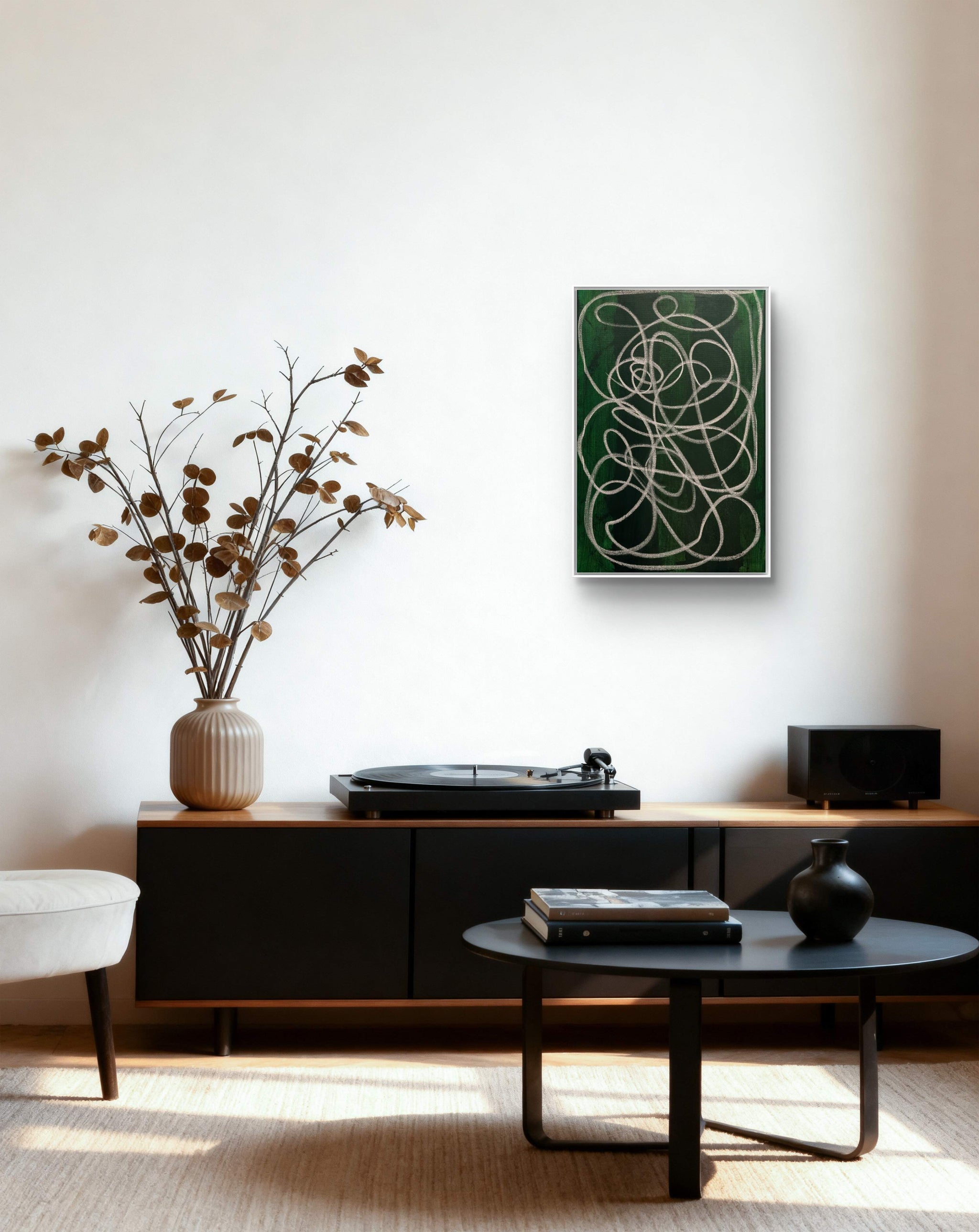 Lichtpfad - grünes Bild 50 x 70 cm nan cm – sofort verfügbares Wandbild in nan, Seitenansicht als Statement Kunst im Esszimmer oder Flur