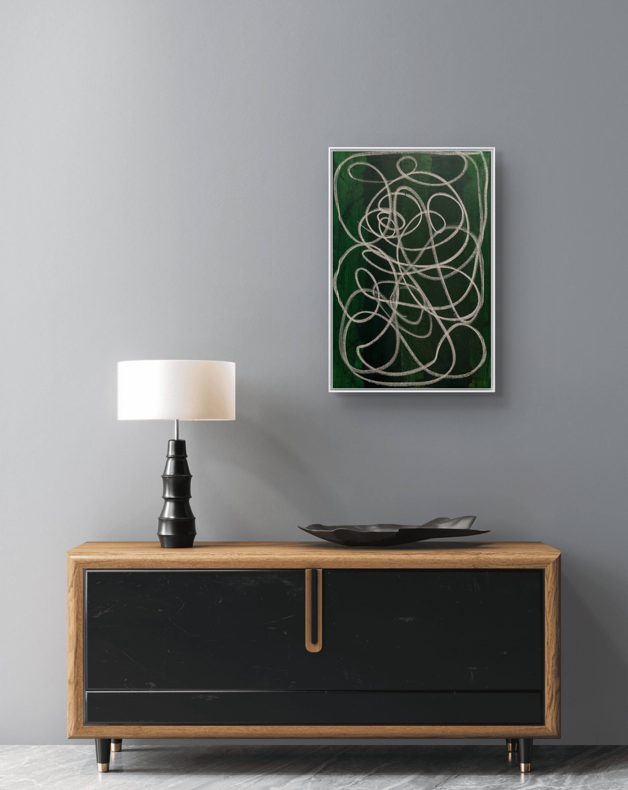 Lichtpfad - grünes Bild 50 x 70 cm – sofort versandbereites Leinwandbild in nan, großes Kunstwerk für moderne Wohnräume