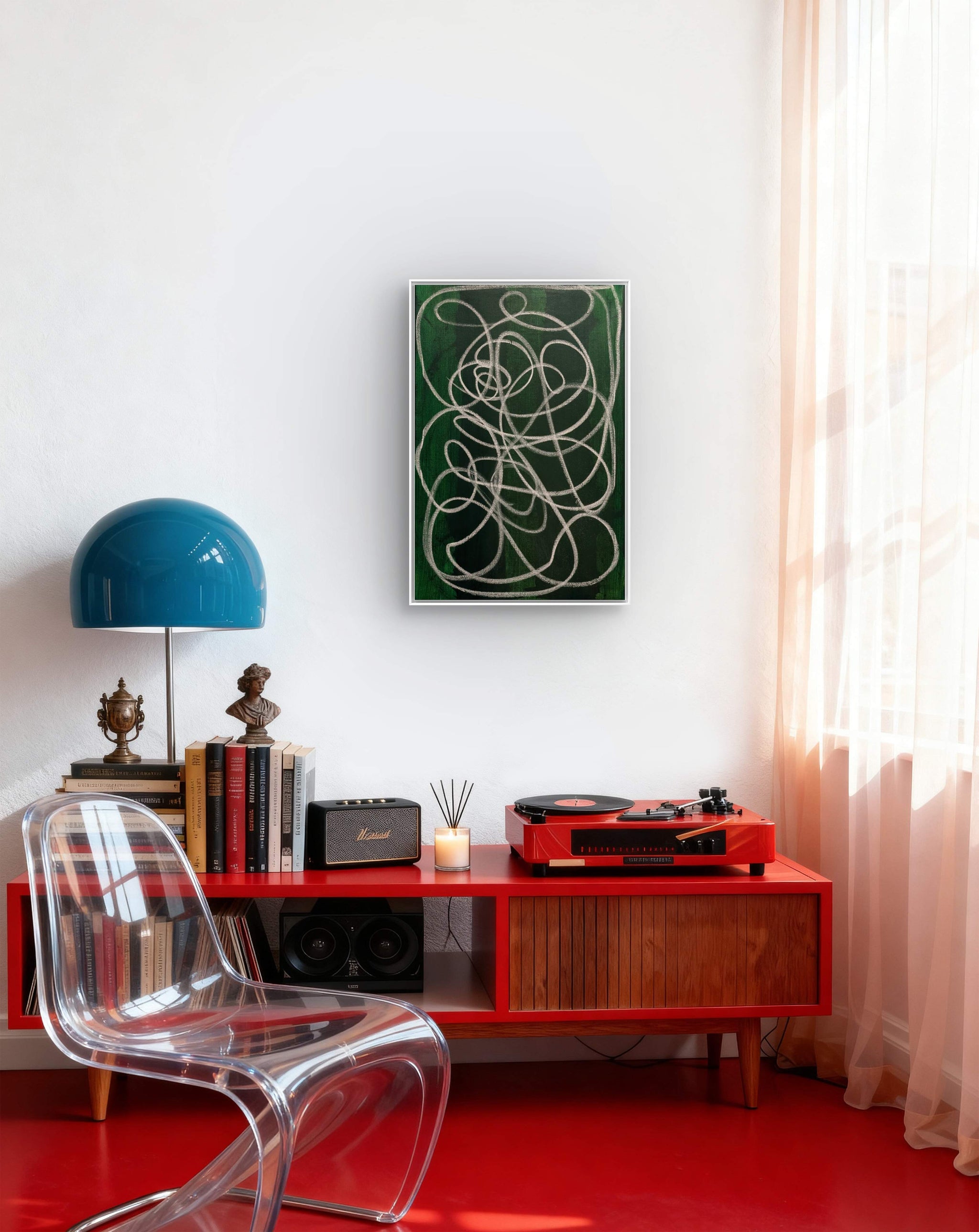 Lichtpfad - grünes Bild 50 x 70 cm – sofort versandbereites Leinwandbild in nan, großes Kunstwerk für moderne Wohnräume