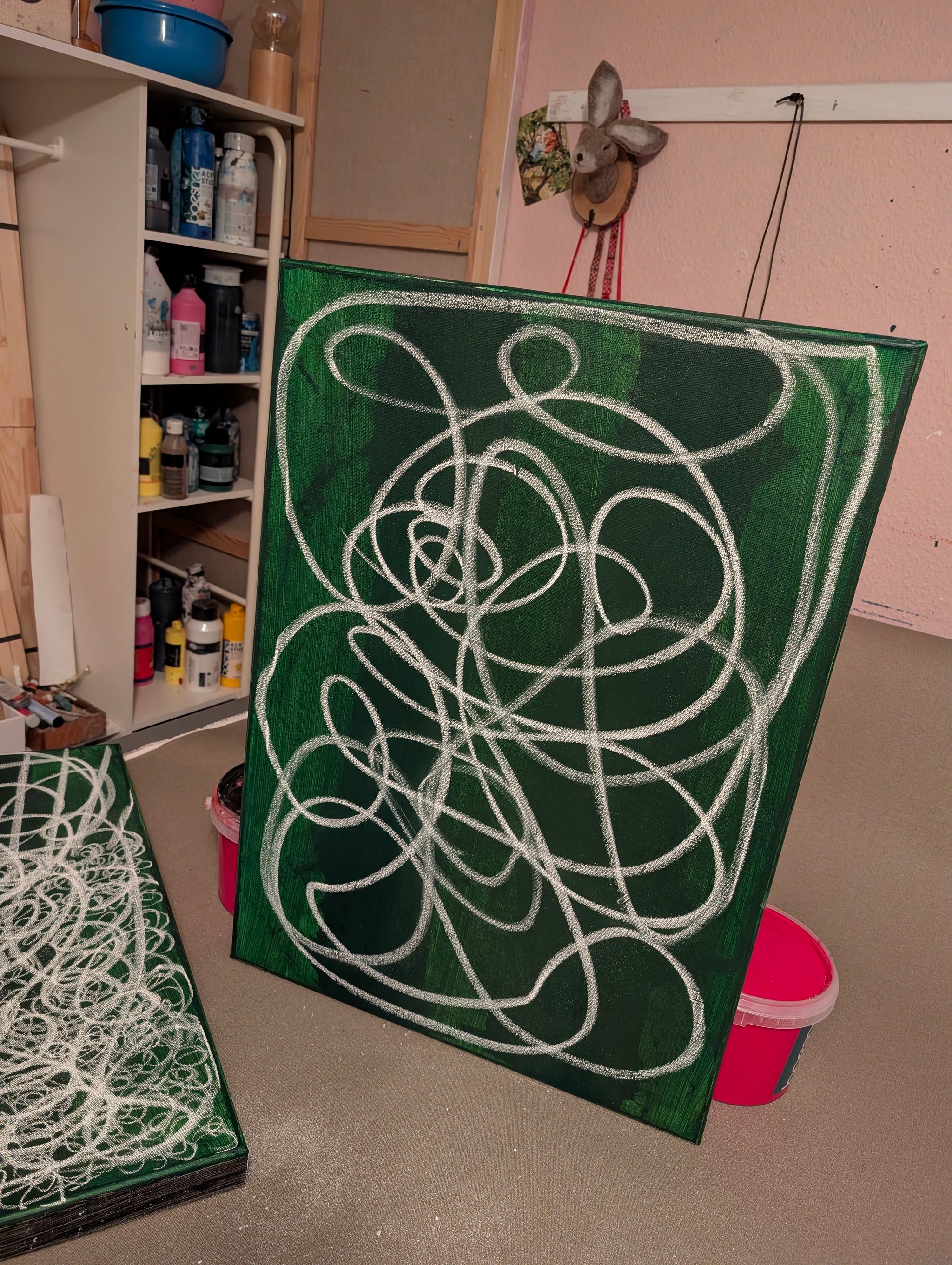 Lichtpfad - grünes Bild 50 x 70 cm – sofort versandbereites Leinwandbild in nan, großes Kunstwerk für moderne Wohnräume