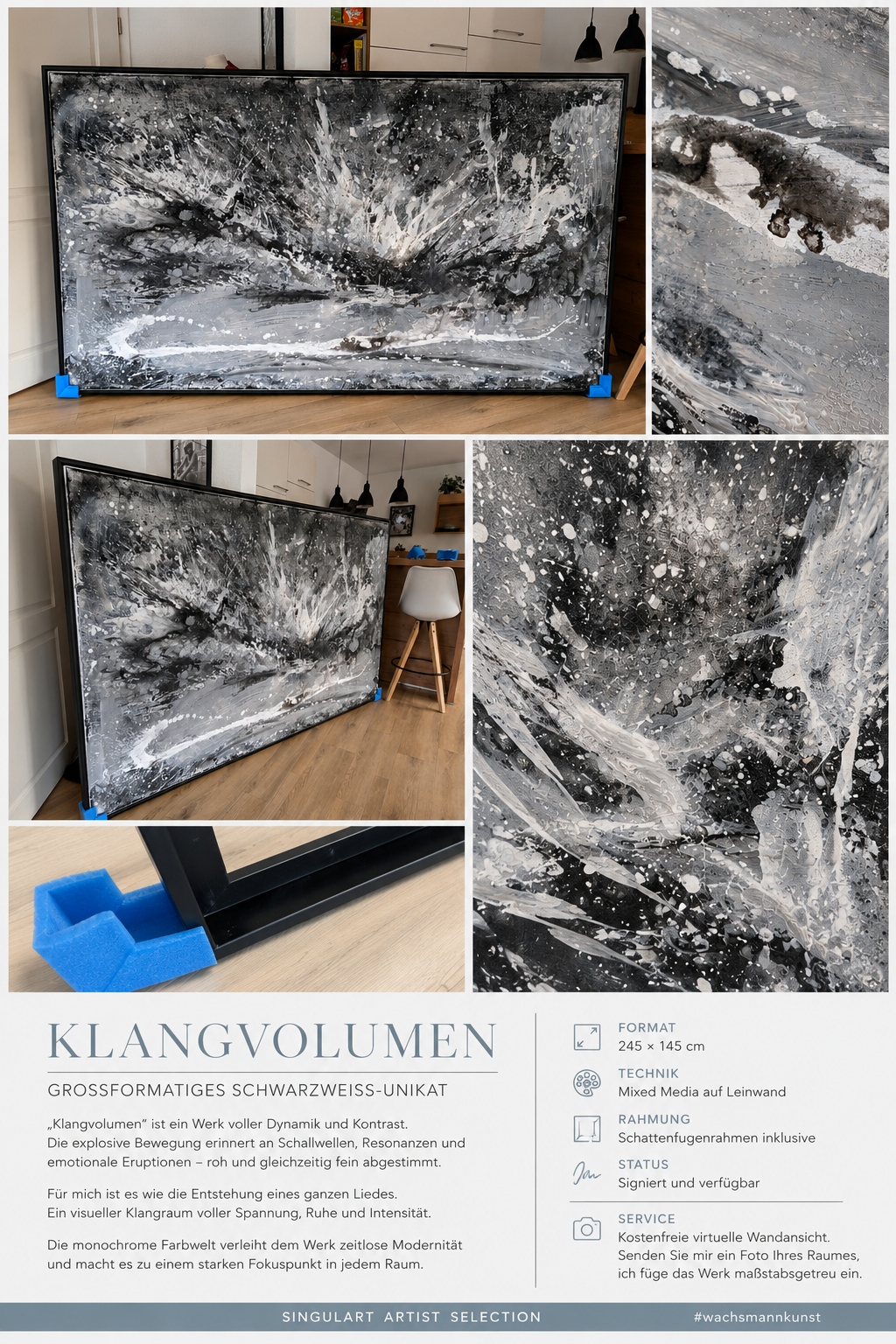 Klangvolumen - gerollt 230 x 125 cm ( – Abstrakte Wandkunst über Sofa